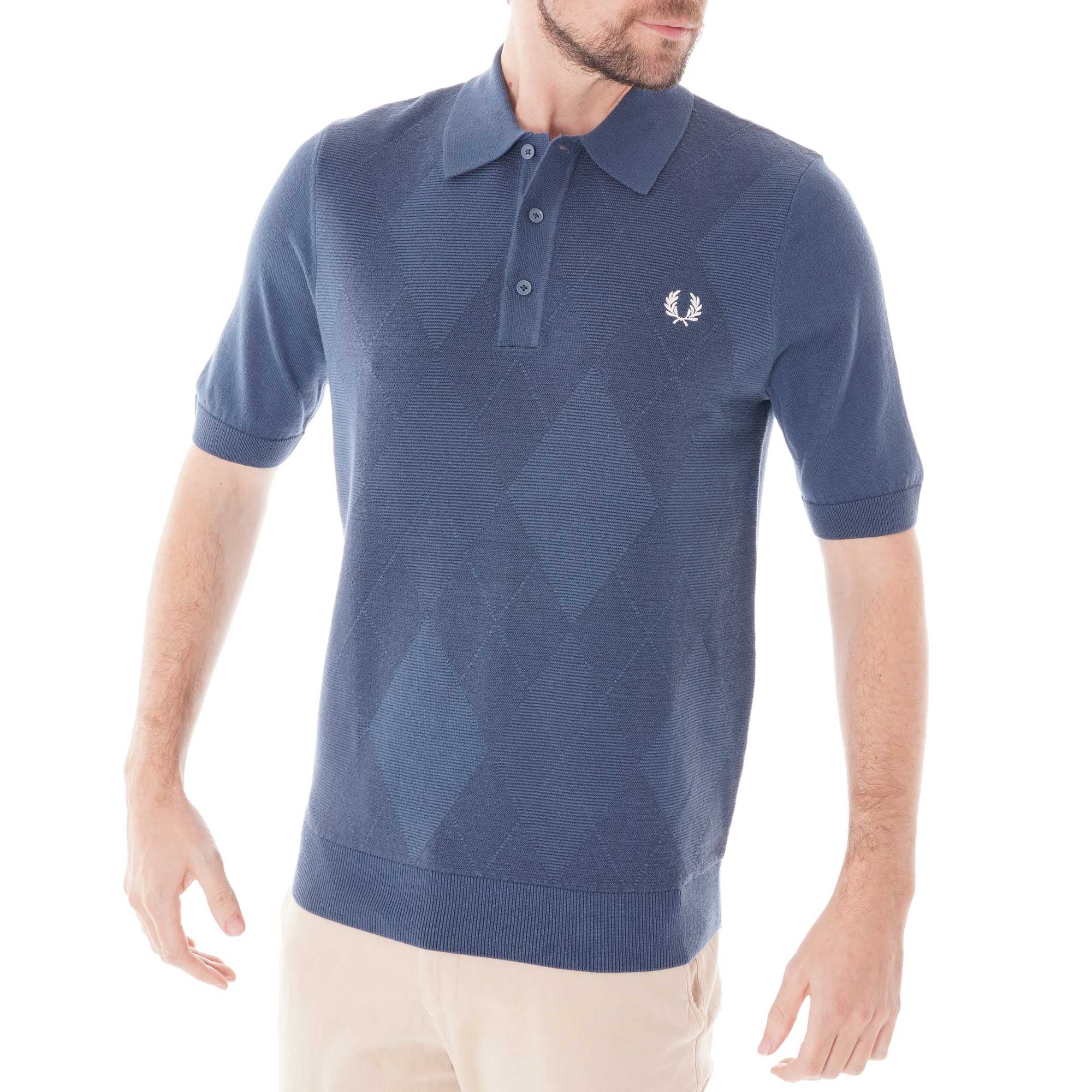 Fred Perry Argyle Knitted Polo Shirt - Insignia Blue