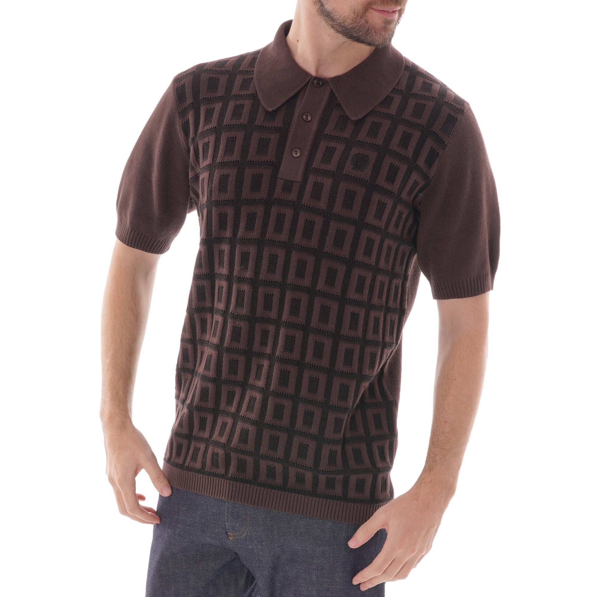 Fred Perry Reissues Jacquard Grid Knitted Shirt - Truffle