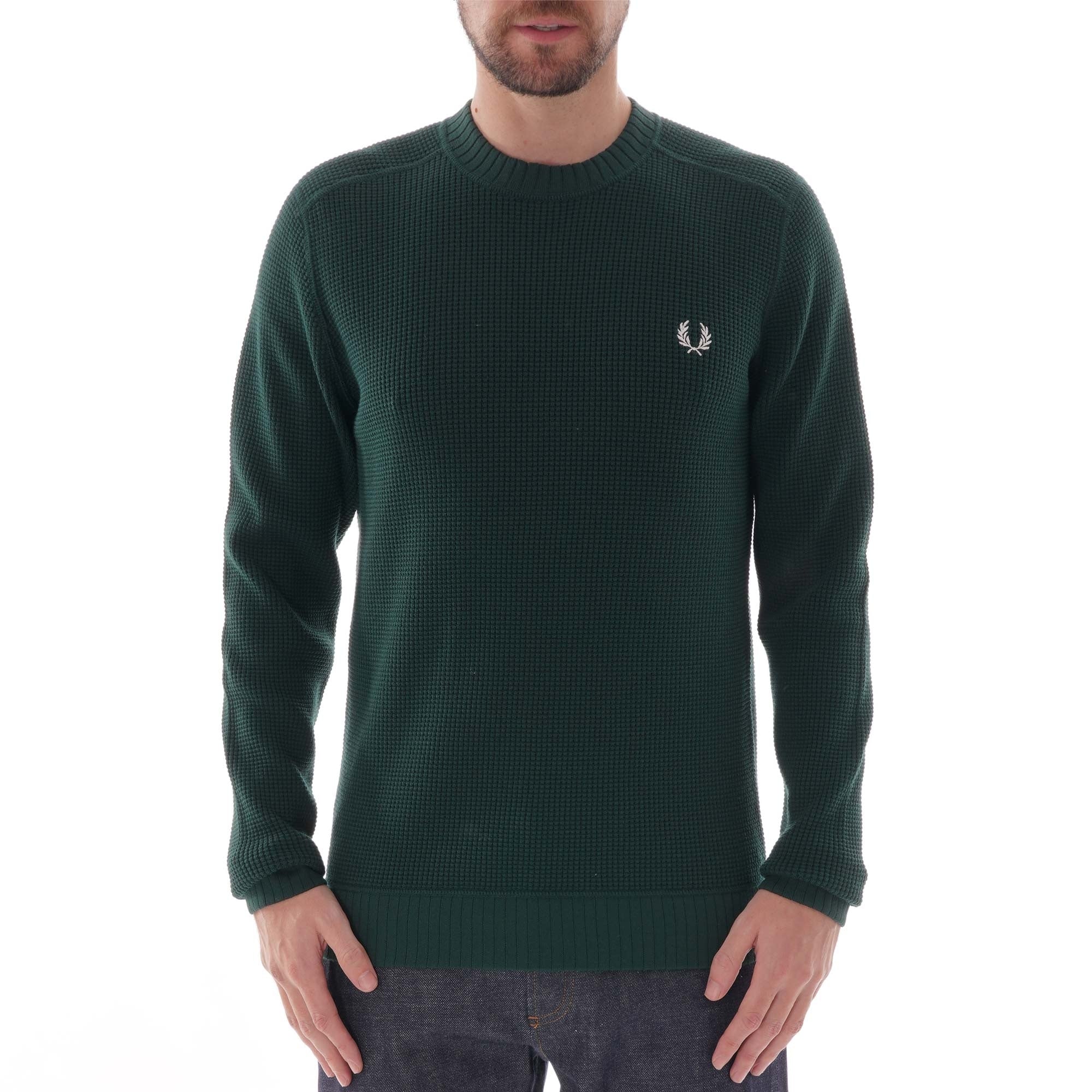 Fred Perry Waffle Texture Crew Neck Jumper - Evergreen