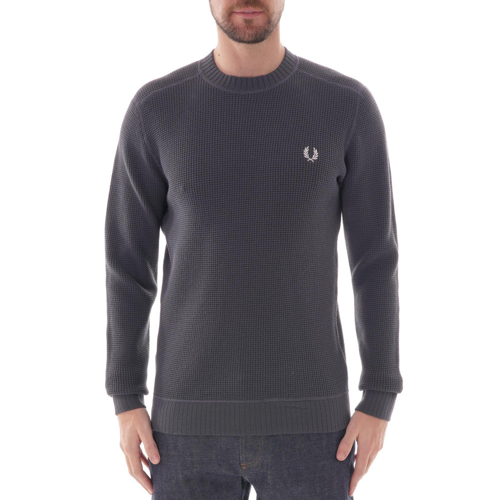 Fred Perry Waffle Texture Crew Neck Jumper - Charcoal