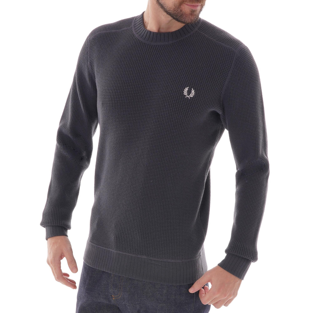 Fred Perry Waffle Texture Crew Neck Jumper - Charcoal