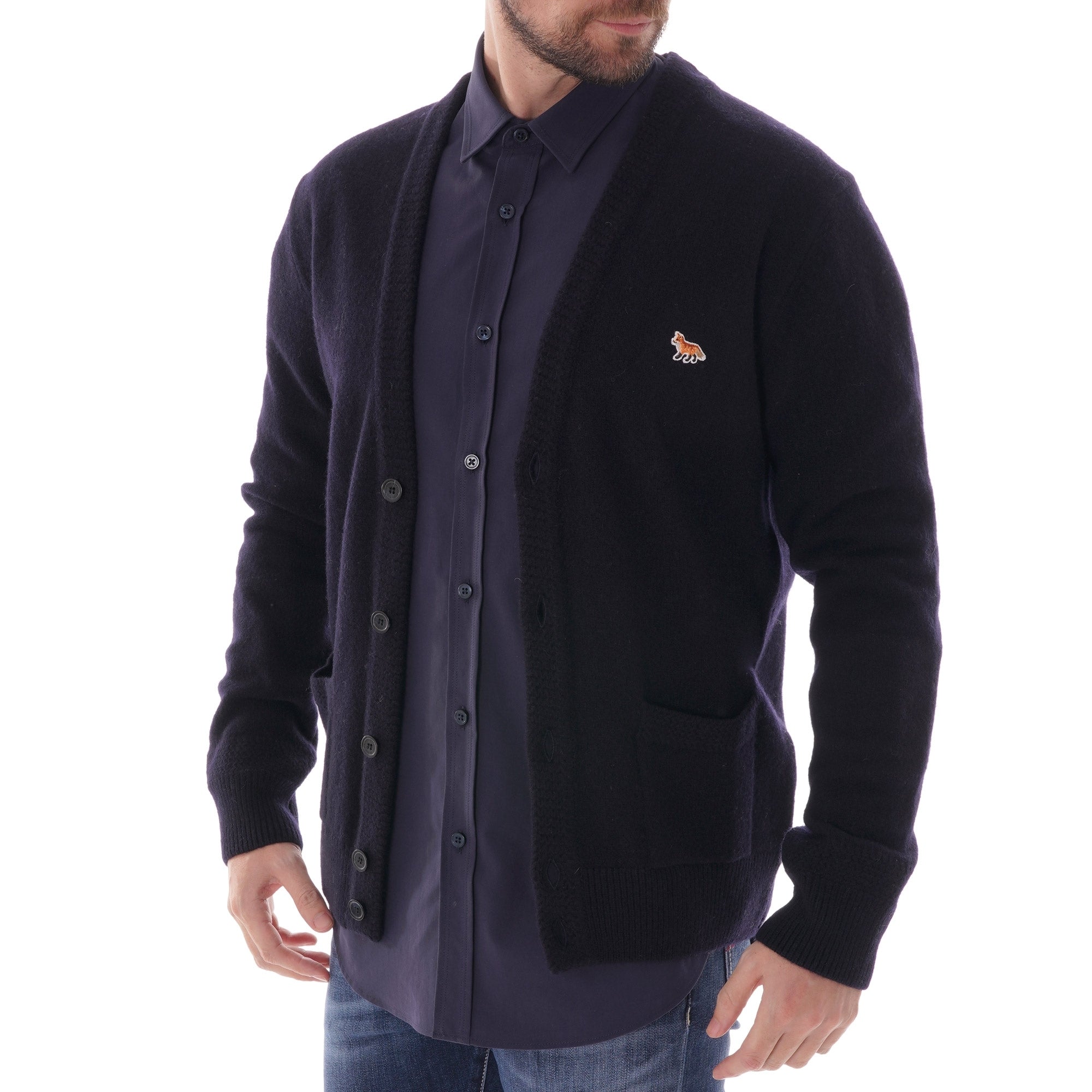 Maison Kitsune Lambswool Classic Cardigan - Dark Navy