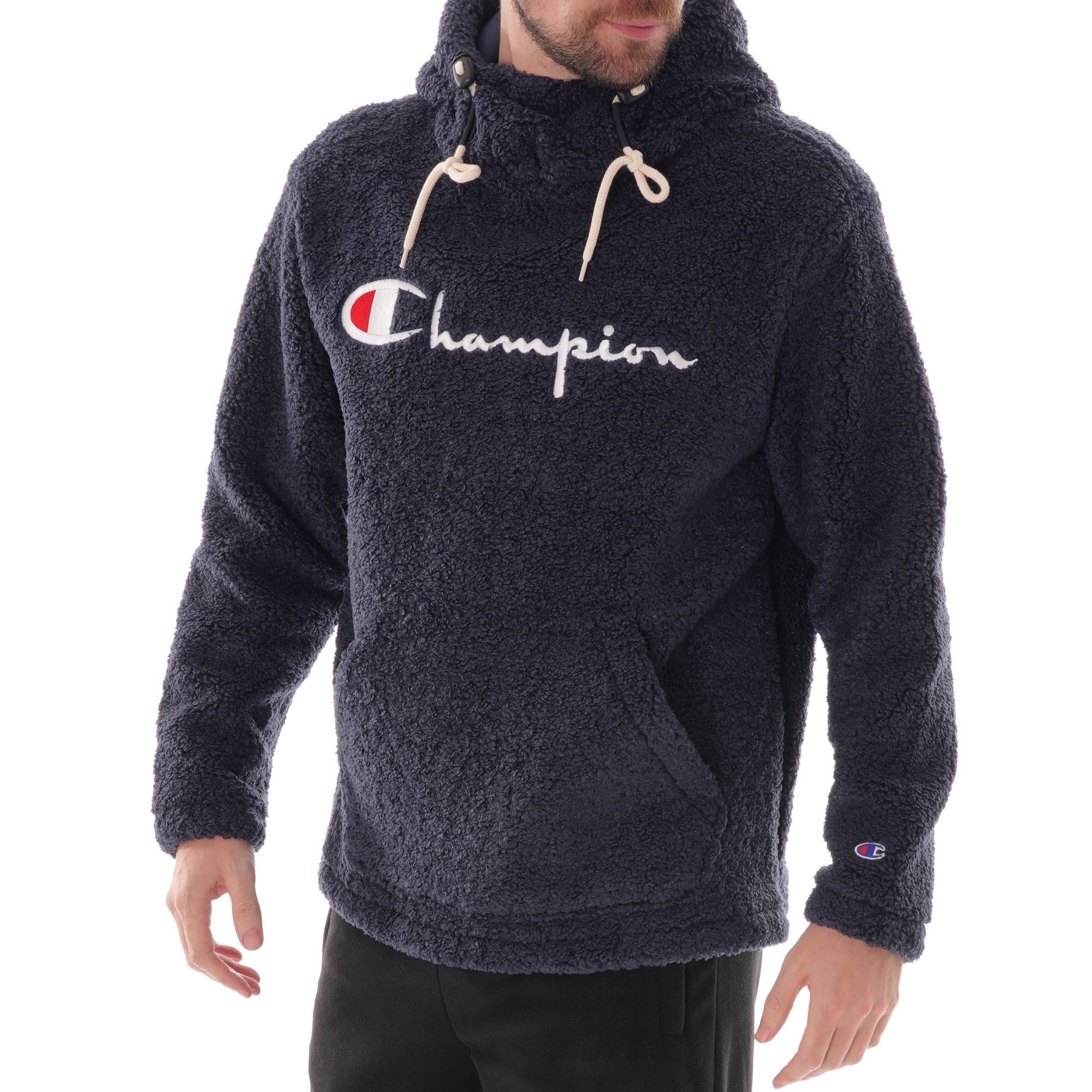 Champion Script Logo Teddy Hoodie - Navy