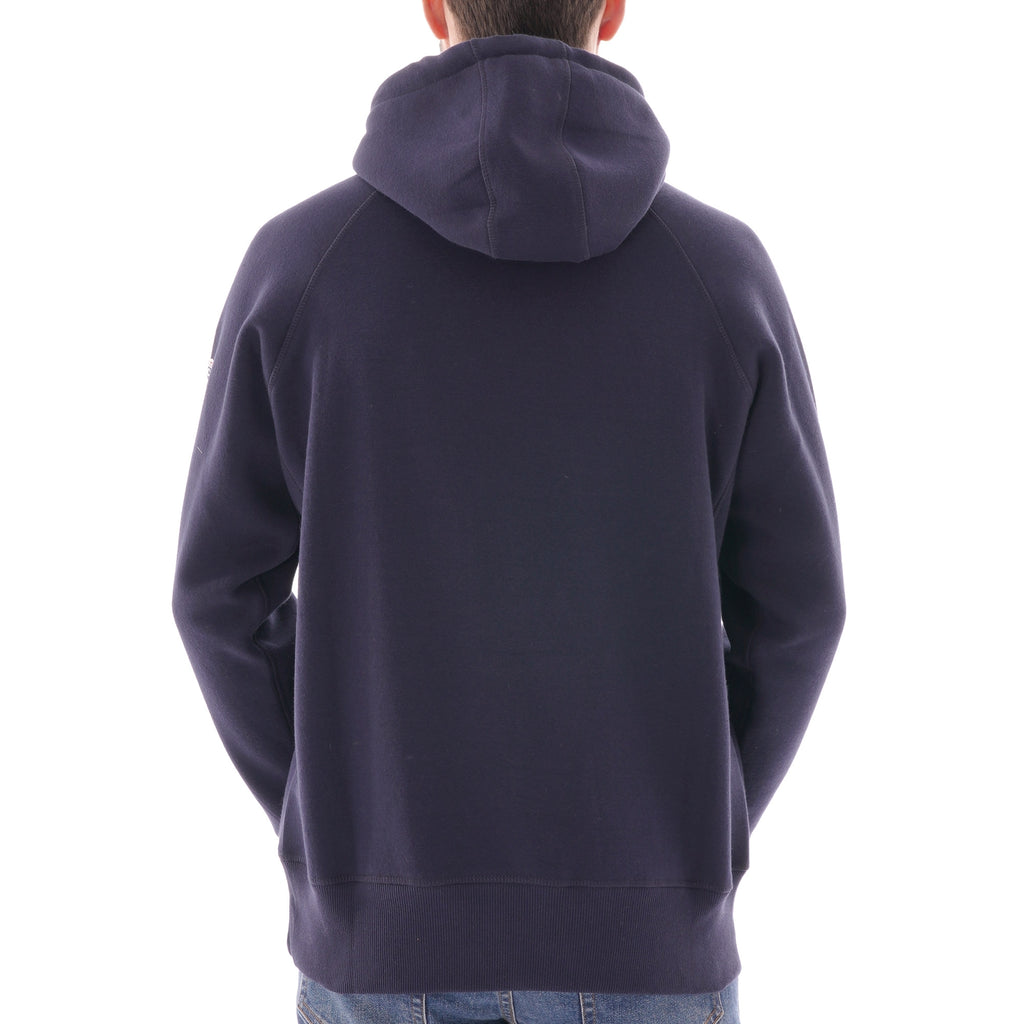 Back view of a man modelling a C17 Jeans raglan sleeve hoodie in navy.