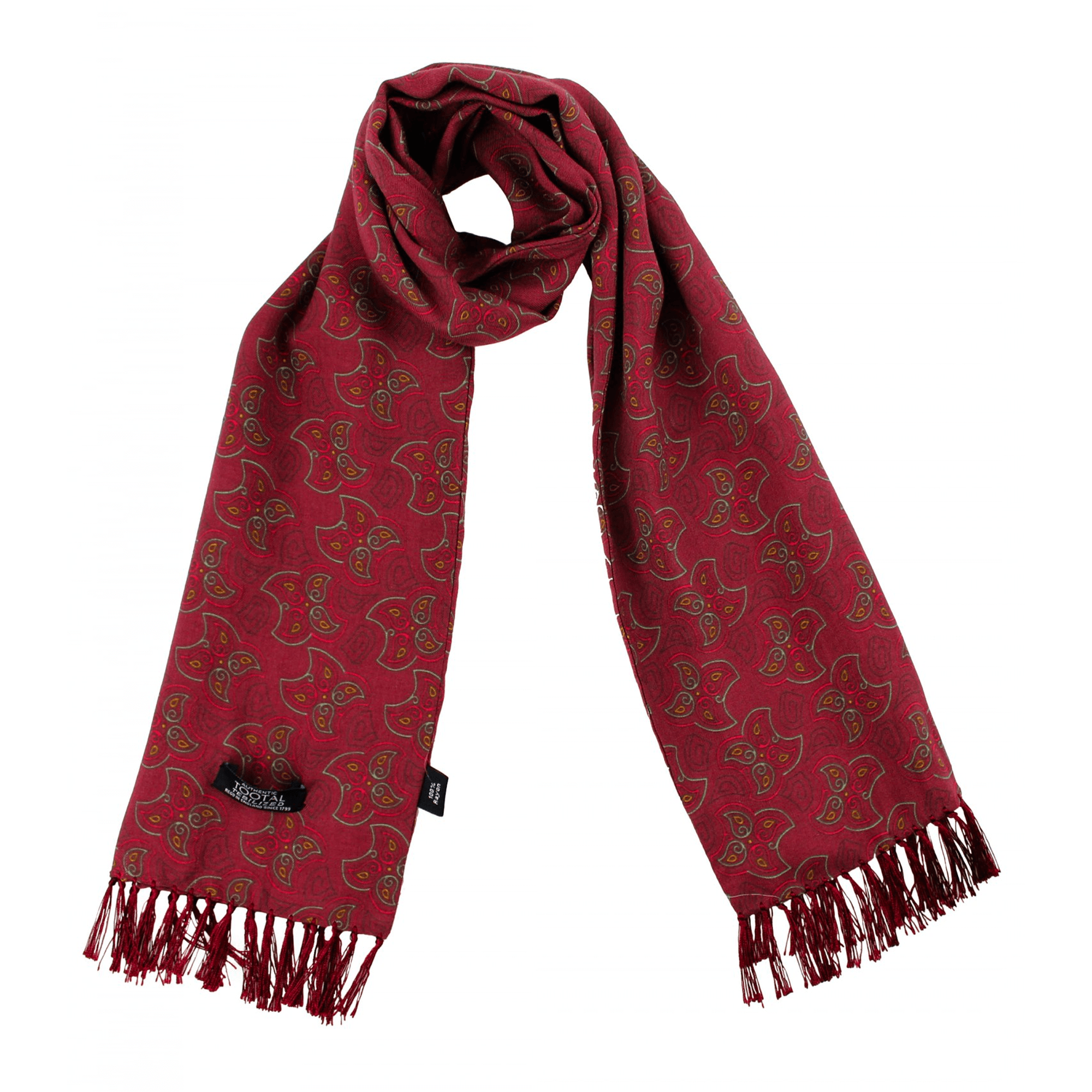Tootal Vintage Geometric Leaf Print Scarf - Burgundy