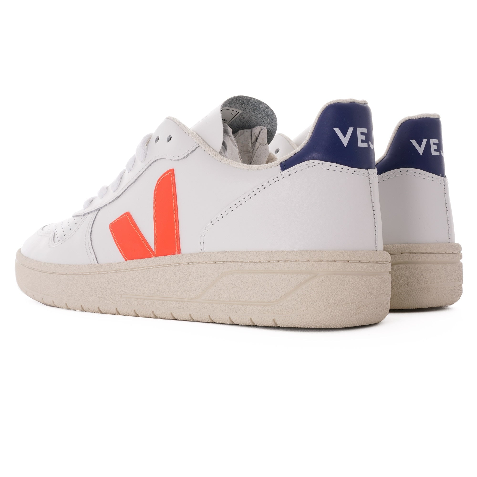 Veja V-10 Leather Womens - White & Orange