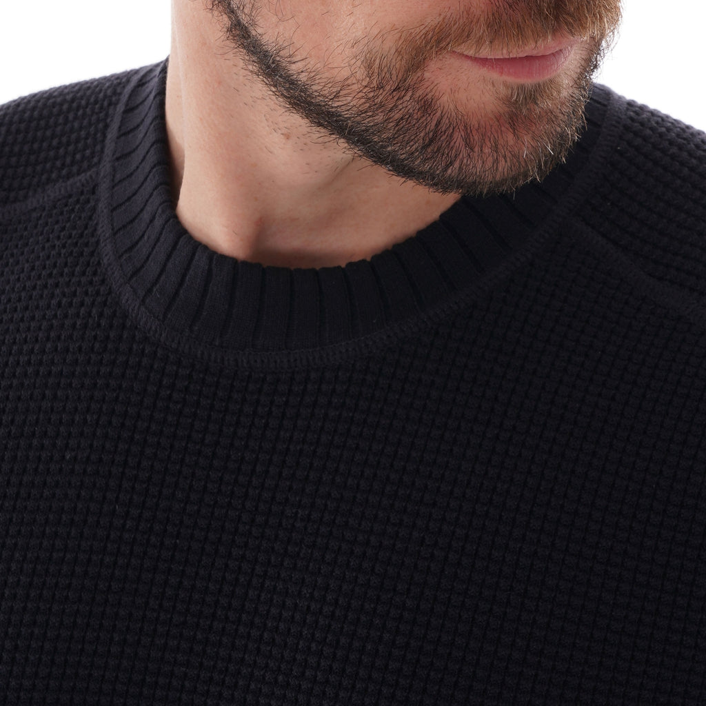 Fred Perry Waffle Texture Crew Neck Jumper - Navy