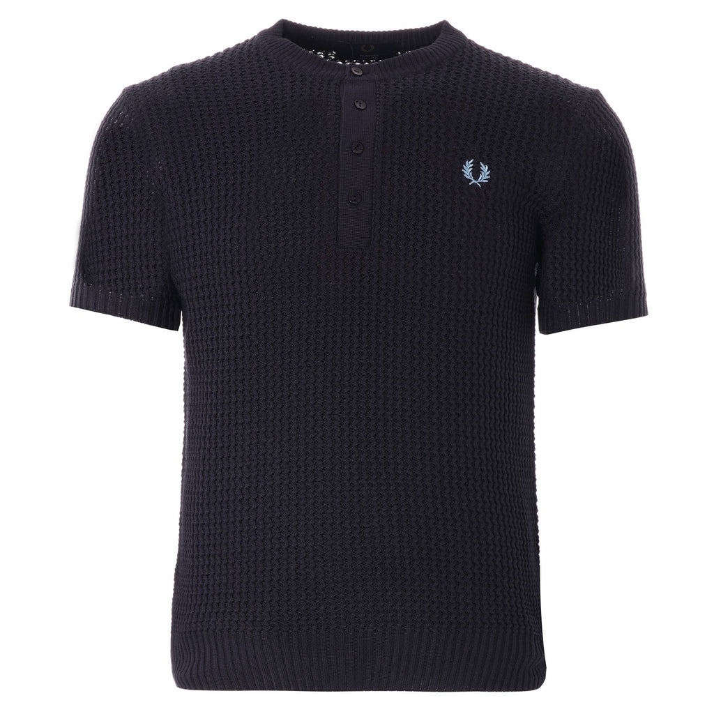 Fred Perry Reissues Texture Knit Button Neck - Navy