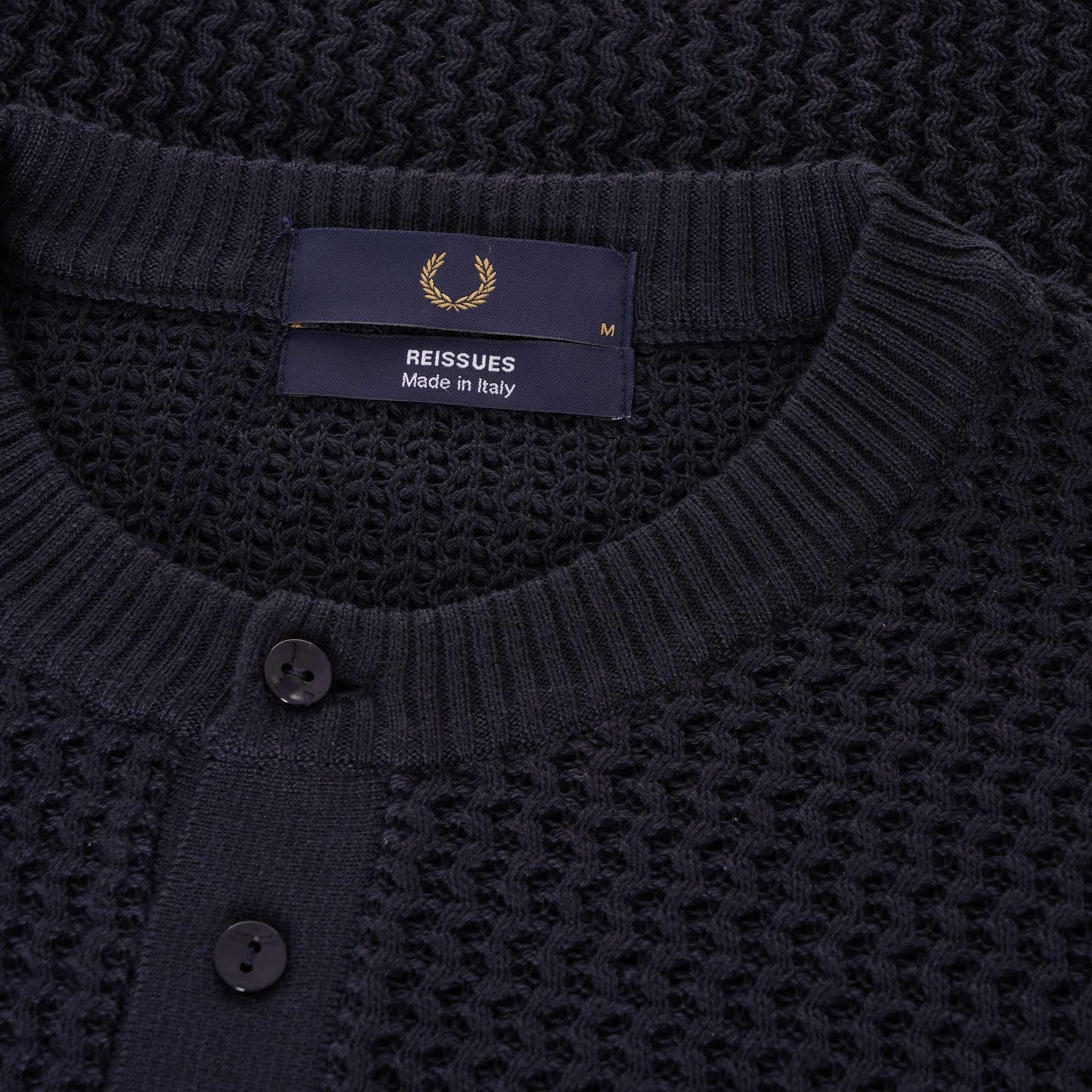 Fred Perry Reissues Texture Knit Button Neck - Navy