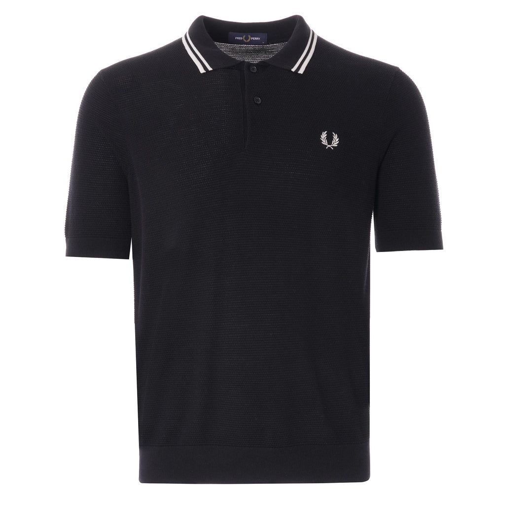 Fred Perry Textured Knitted Polo Shirt  - Black