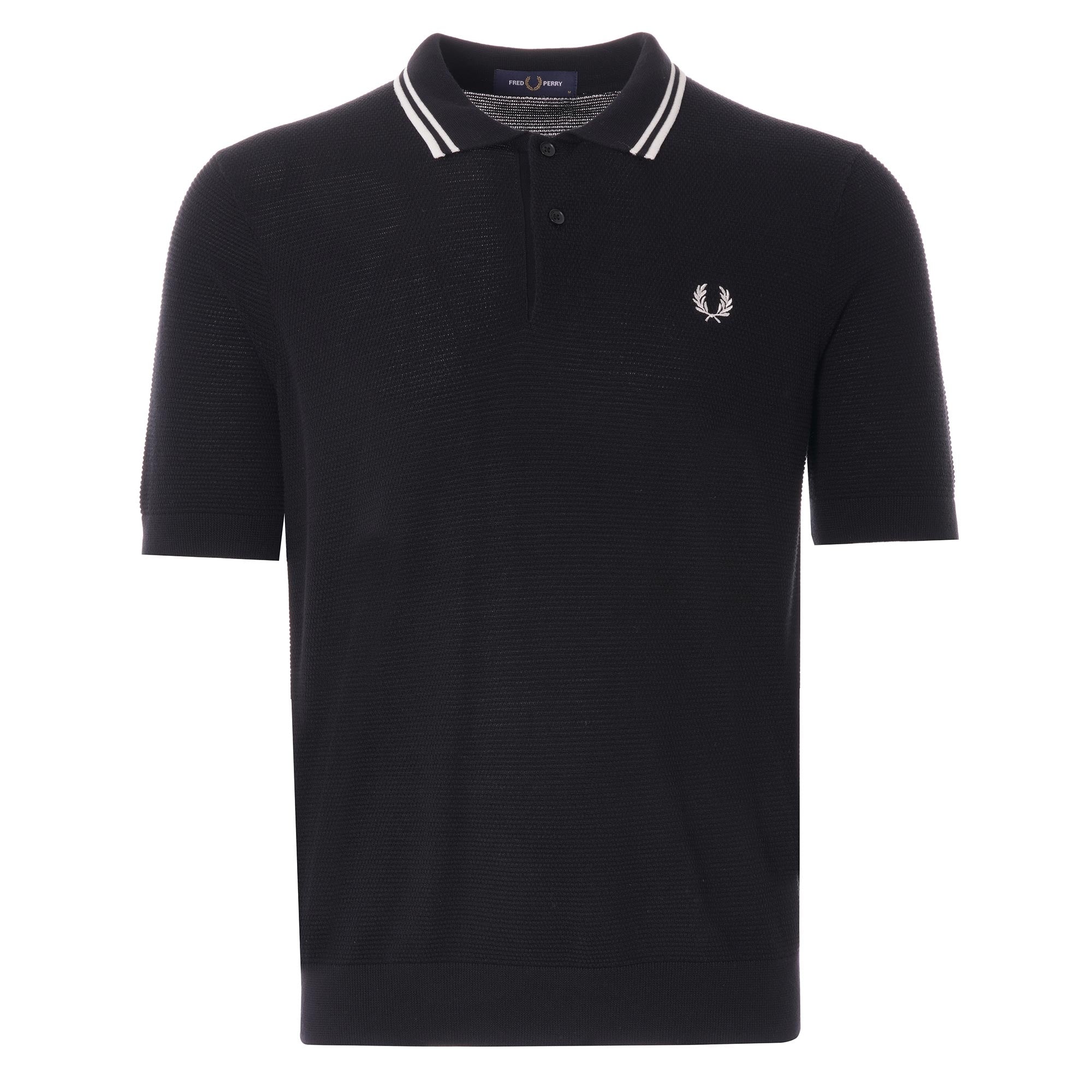 Fred Perry Textured Knitted Polo Shirt  - Black