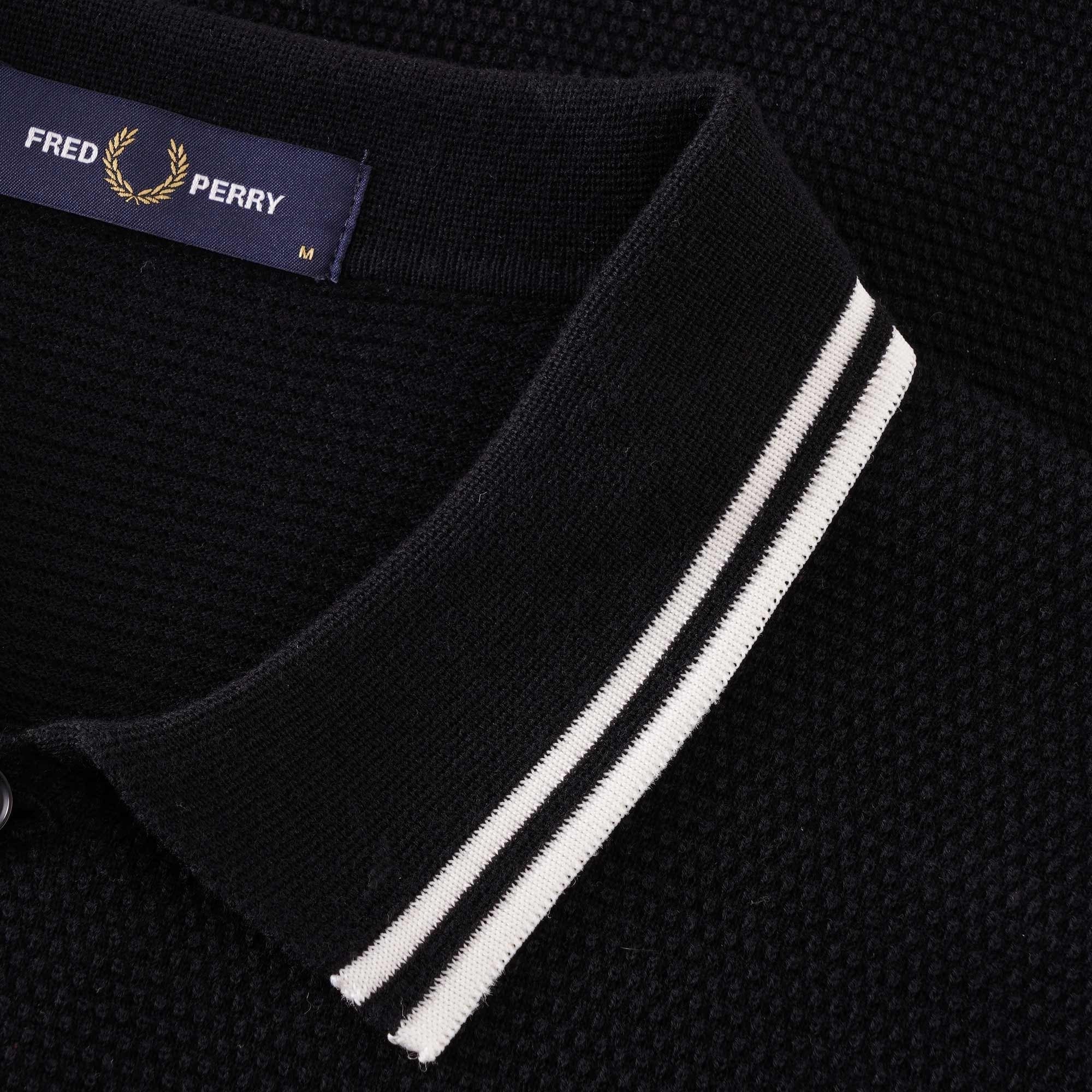 Fred Perry Textured Knitted Polo Shirt  - Black