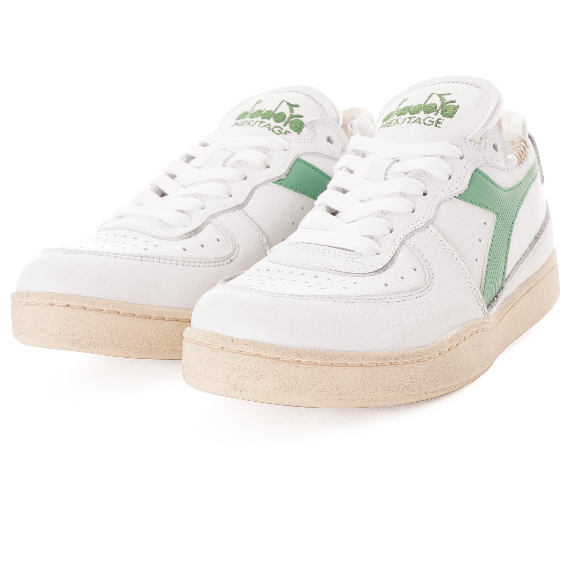 Diadora MI Basket Row Cut - White/Green Stone