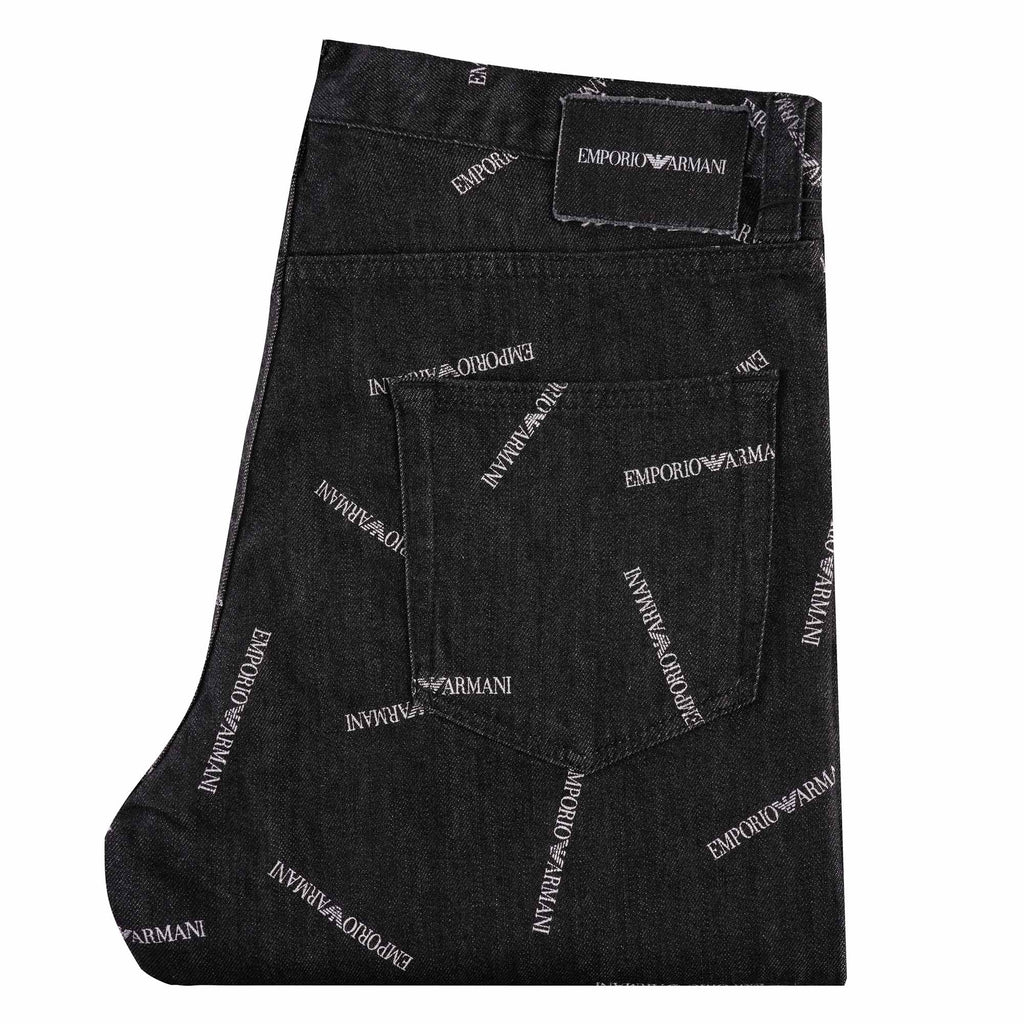 Emporio Armani All Over Print Denim Jeans - Nero