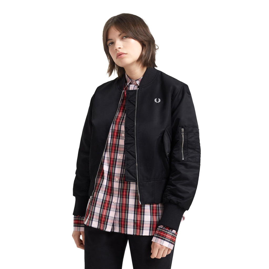 Fred Perry Womens Cropped MA1 Bomber Jacket - Black