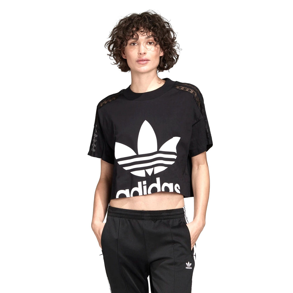 Adidas Originals Womens Cropped Lace T-shirt - Black