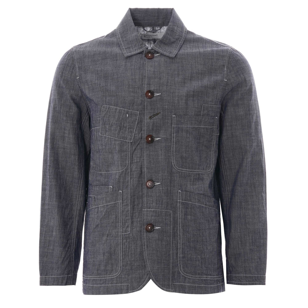 Universal Works Patched Chambray Bakers Jacket - Indigo