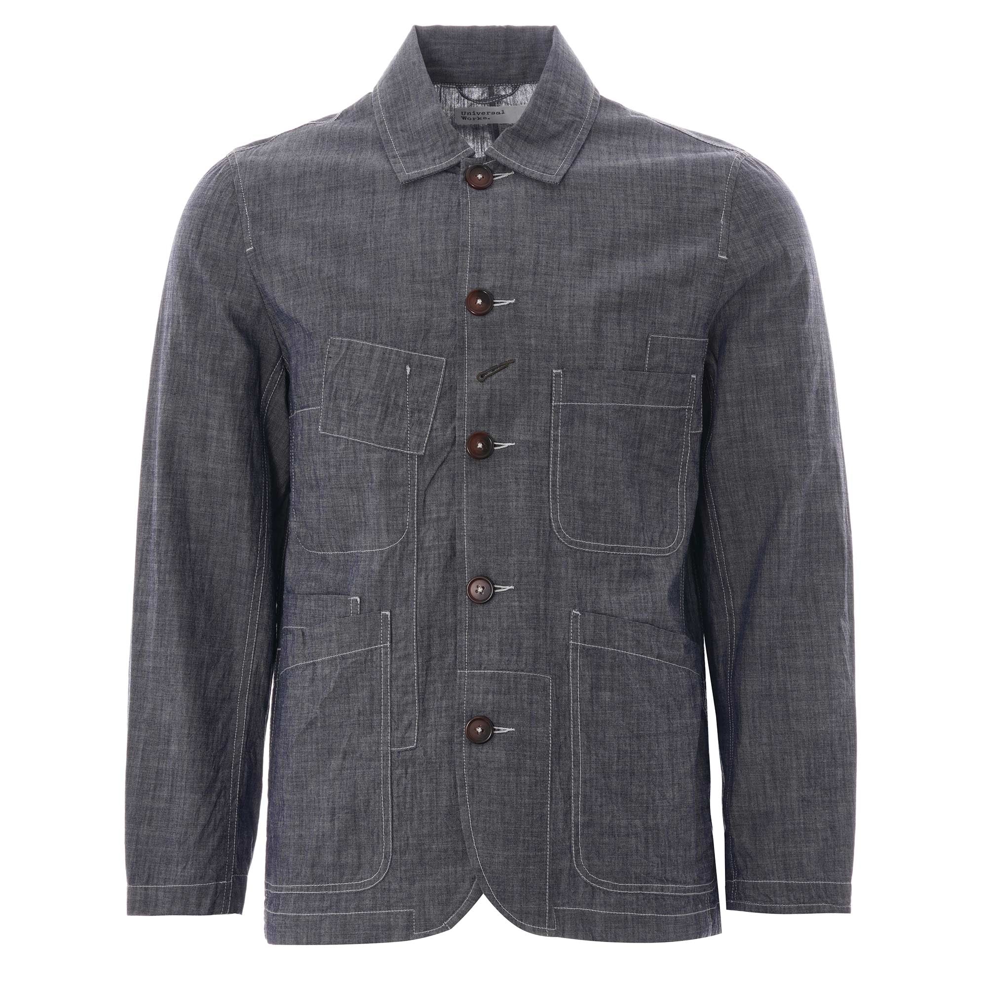 Universal Works Patched Chambray Bakers Jacket - Indigo