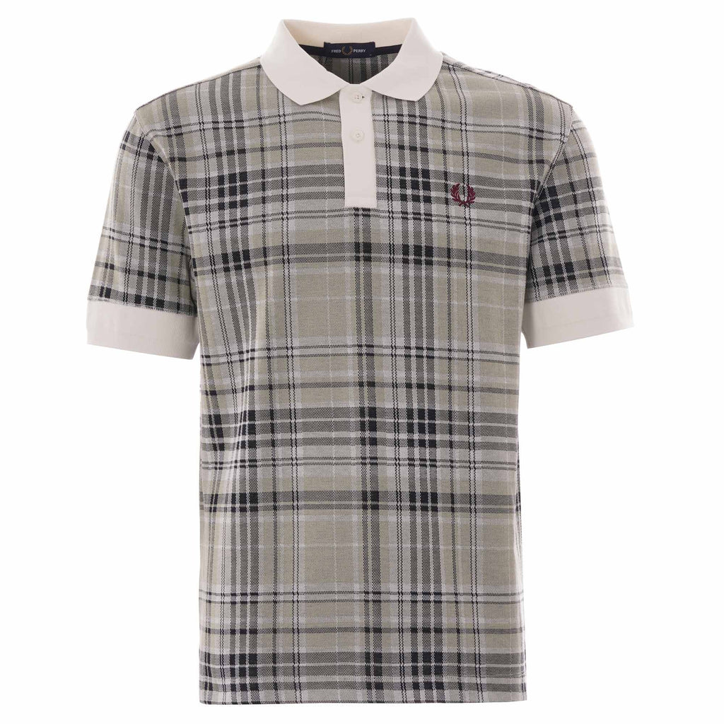 Fred Perry Jaquared Check Polo - Snow White