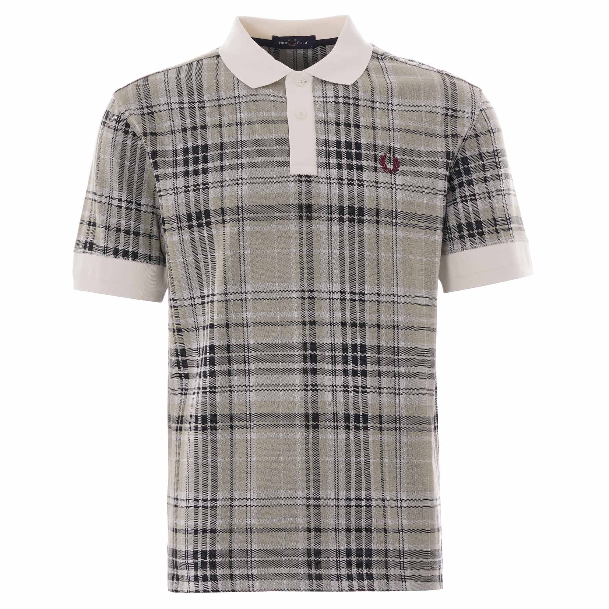 Fred Perry Jaquared Check Polo - Snow White