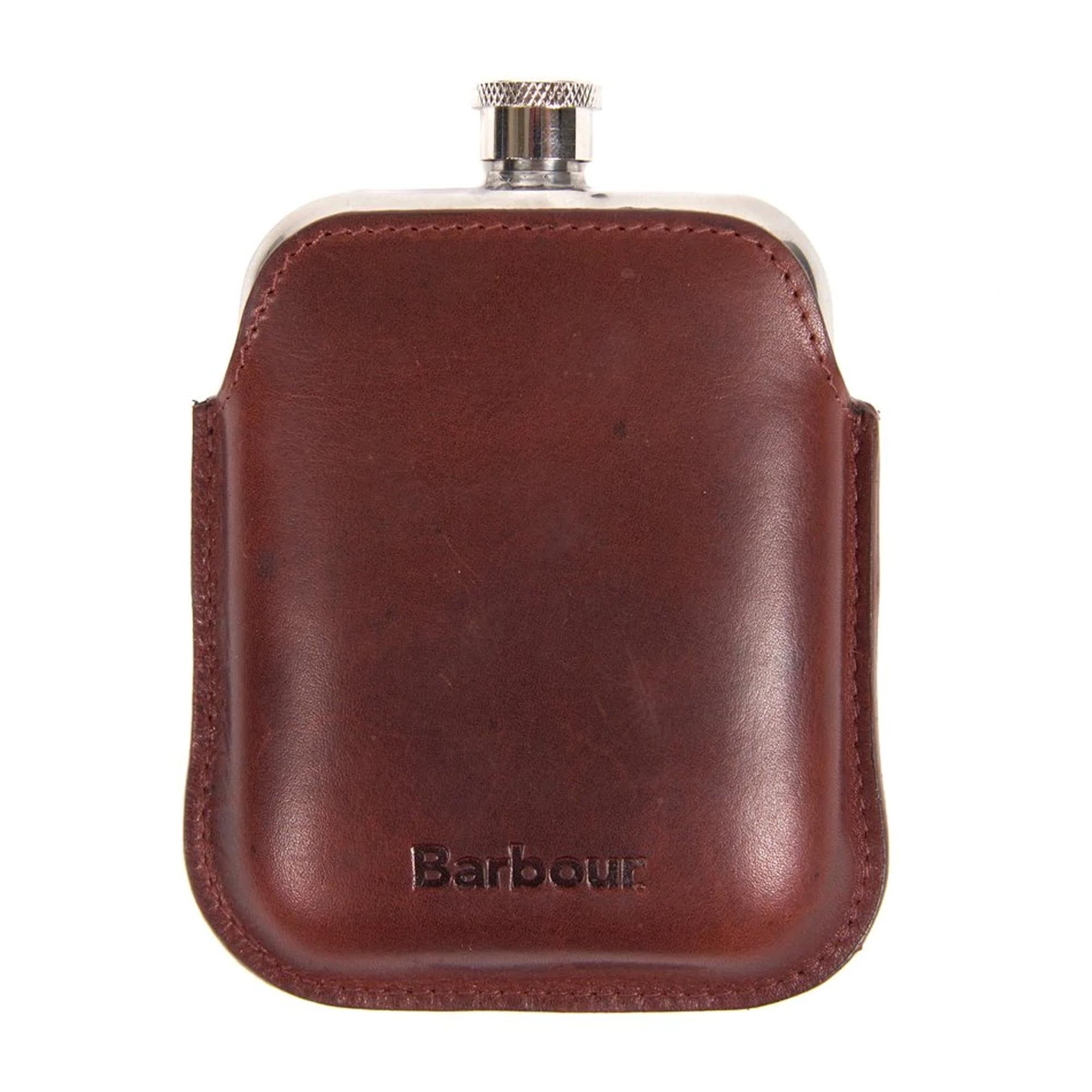 Barbour Hip Flask - Dark Brown Waxed Leather
