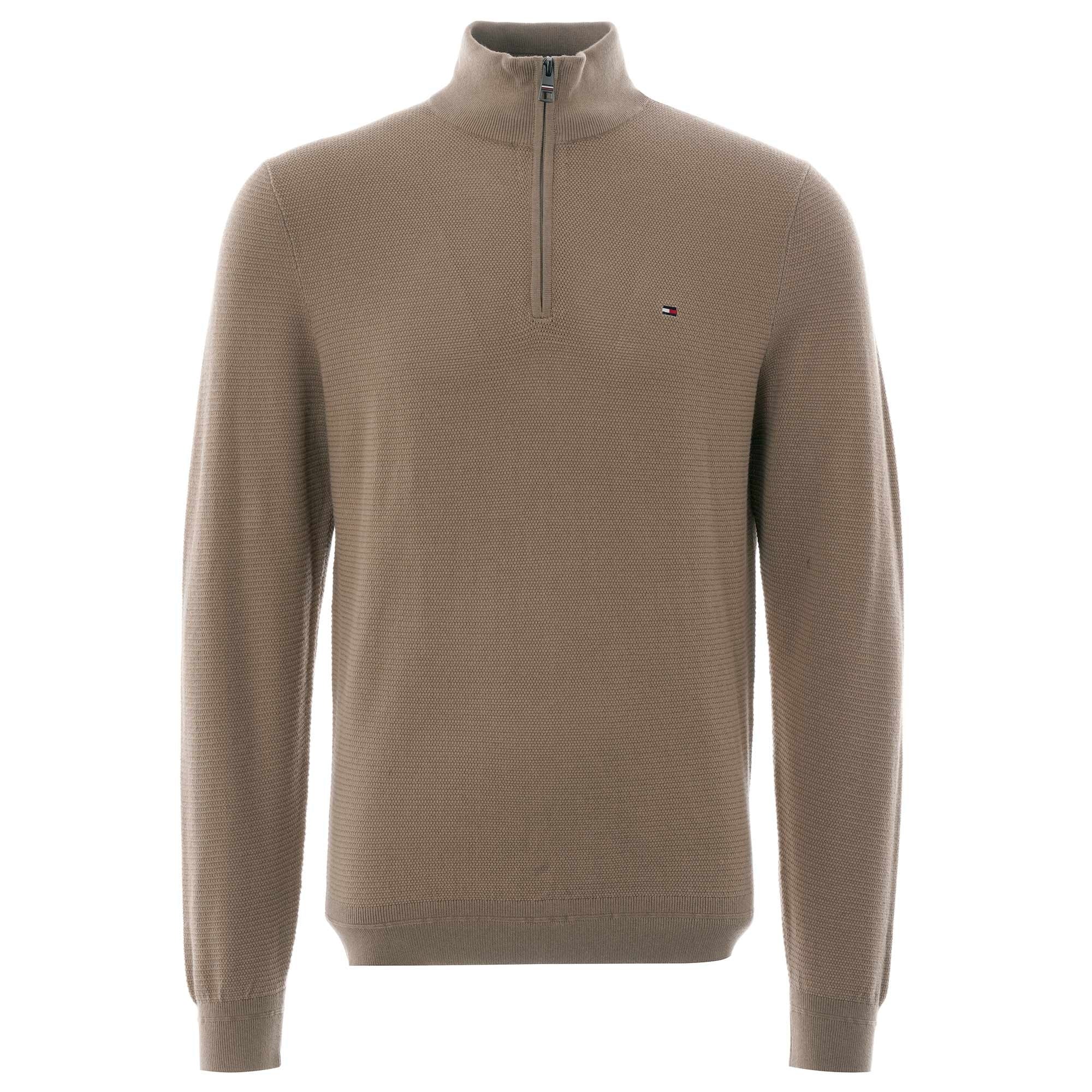 Tommy Hilfiger Textured Zipped Neck Jumper - Batique Khaki