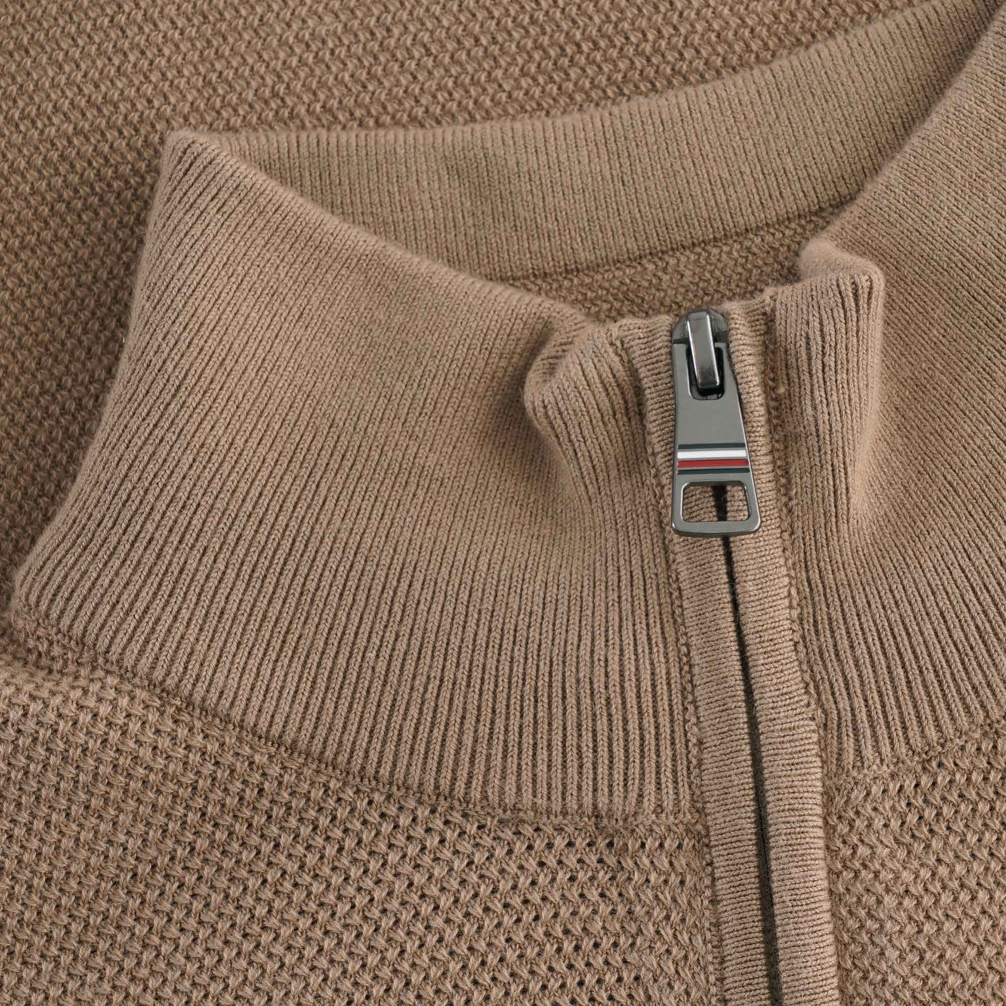 Tommy Hilfiger Textured Zipped Neck Jumper - Batique Khaki