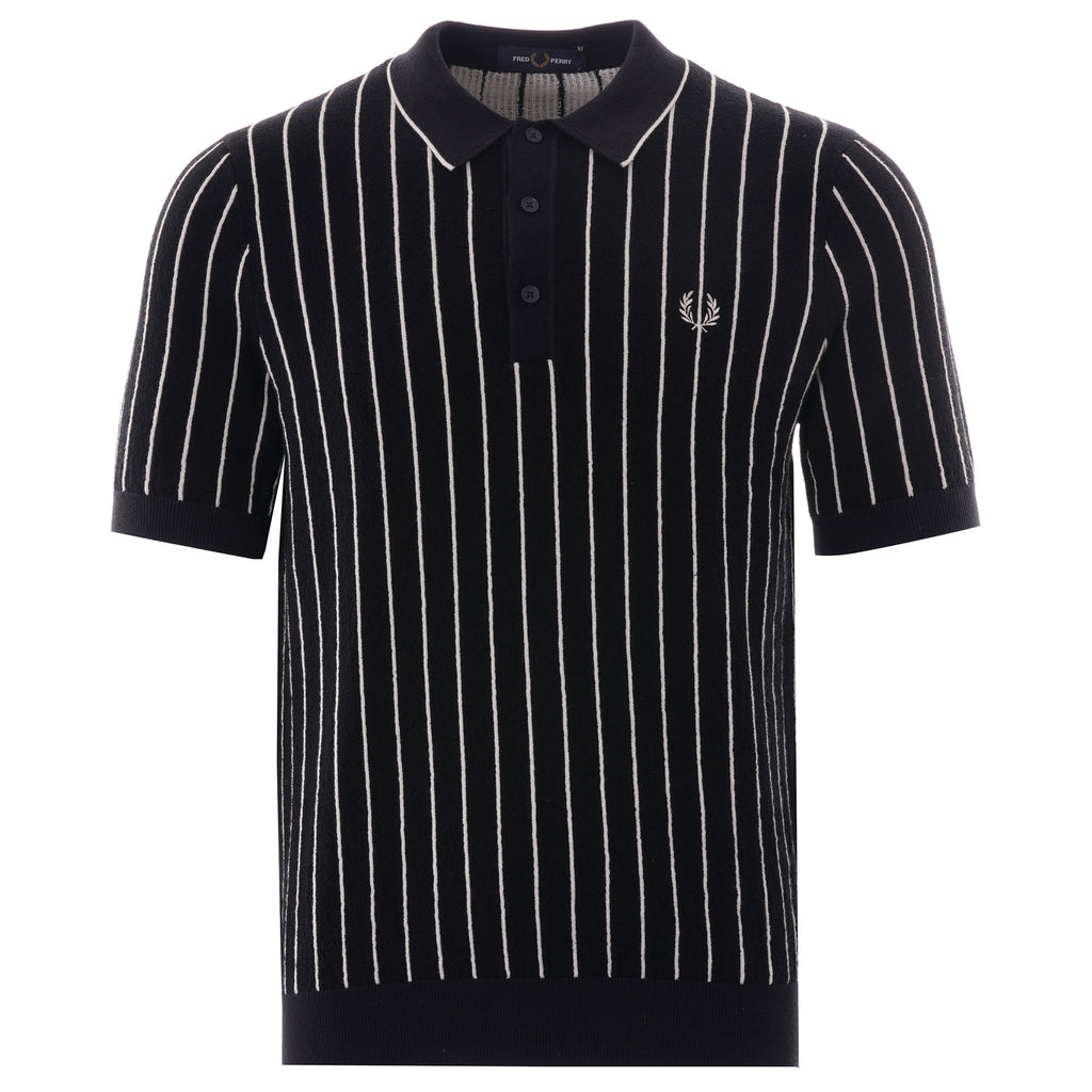 Fred Perry Stripe Knitted Shirt - Navy