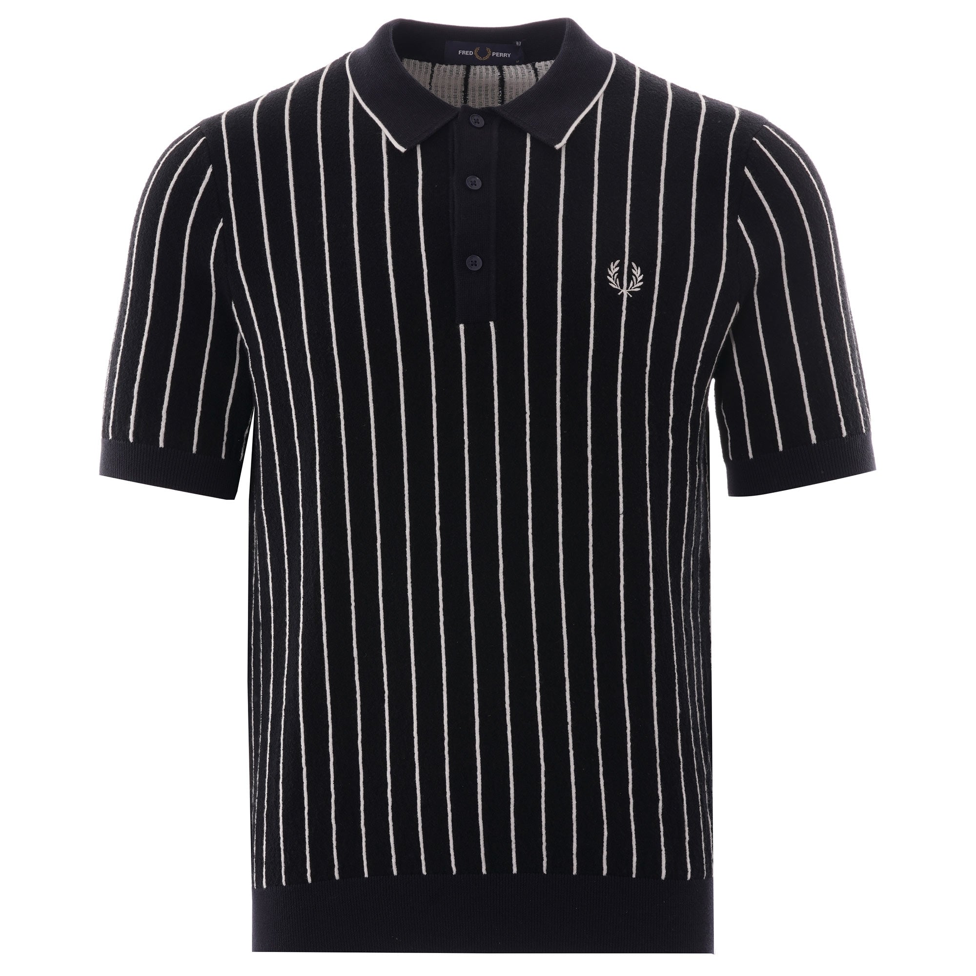 Fred Perry Stripe Knitted Shirt - Navy