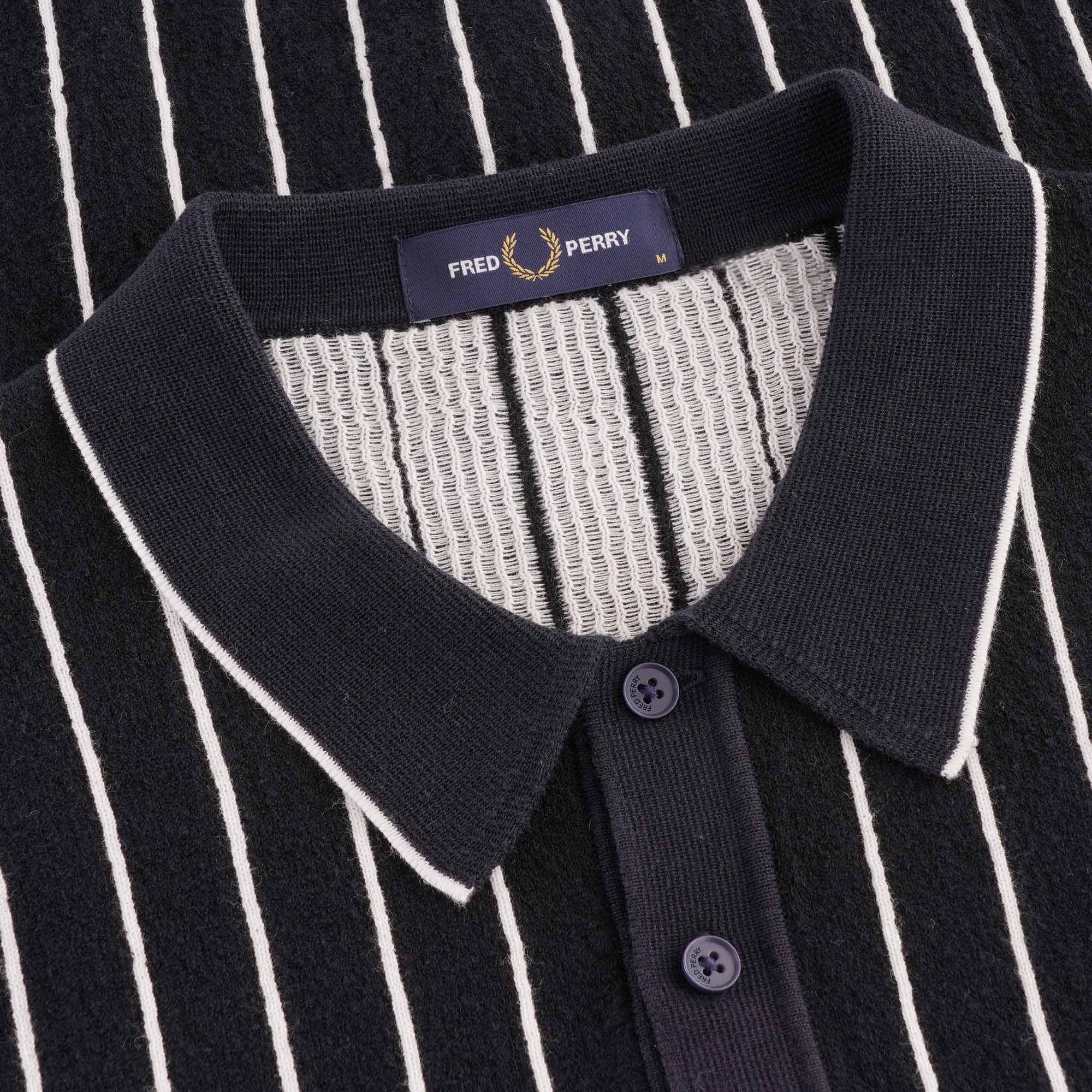 Fred Perry Stripe Knitted Shirt - Navy