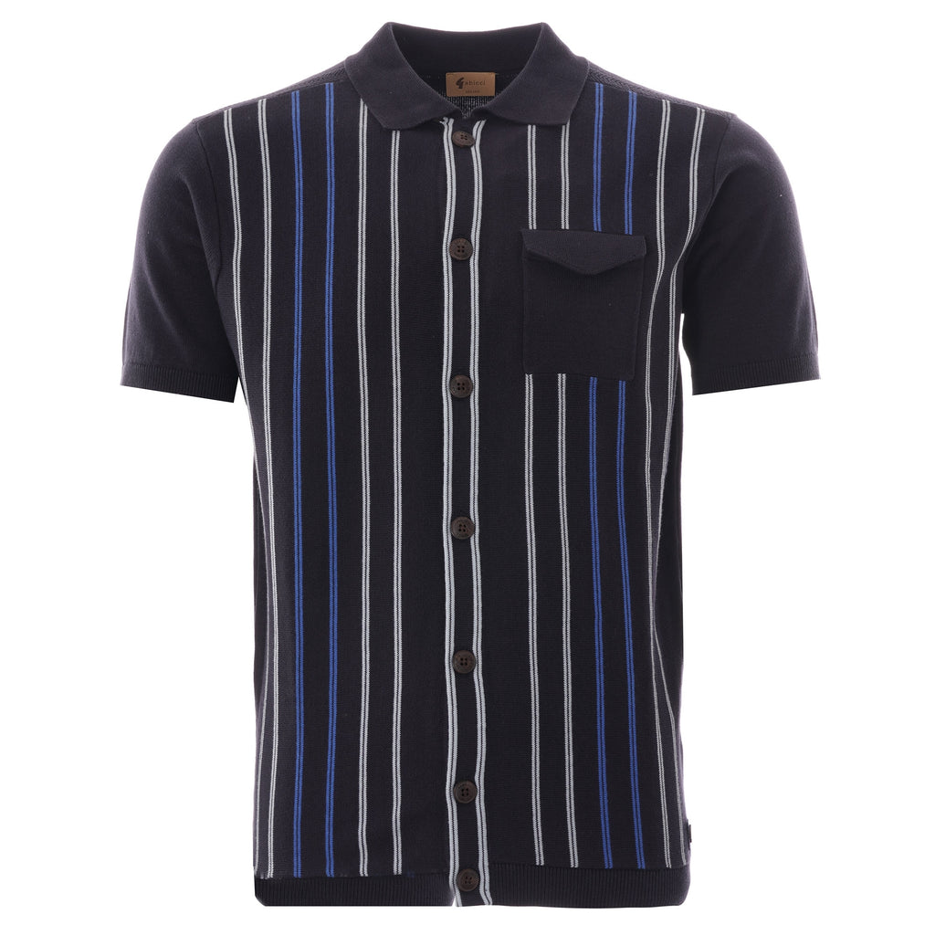 Gabicci Vintage Stripe Button Through Cardigan - Navy