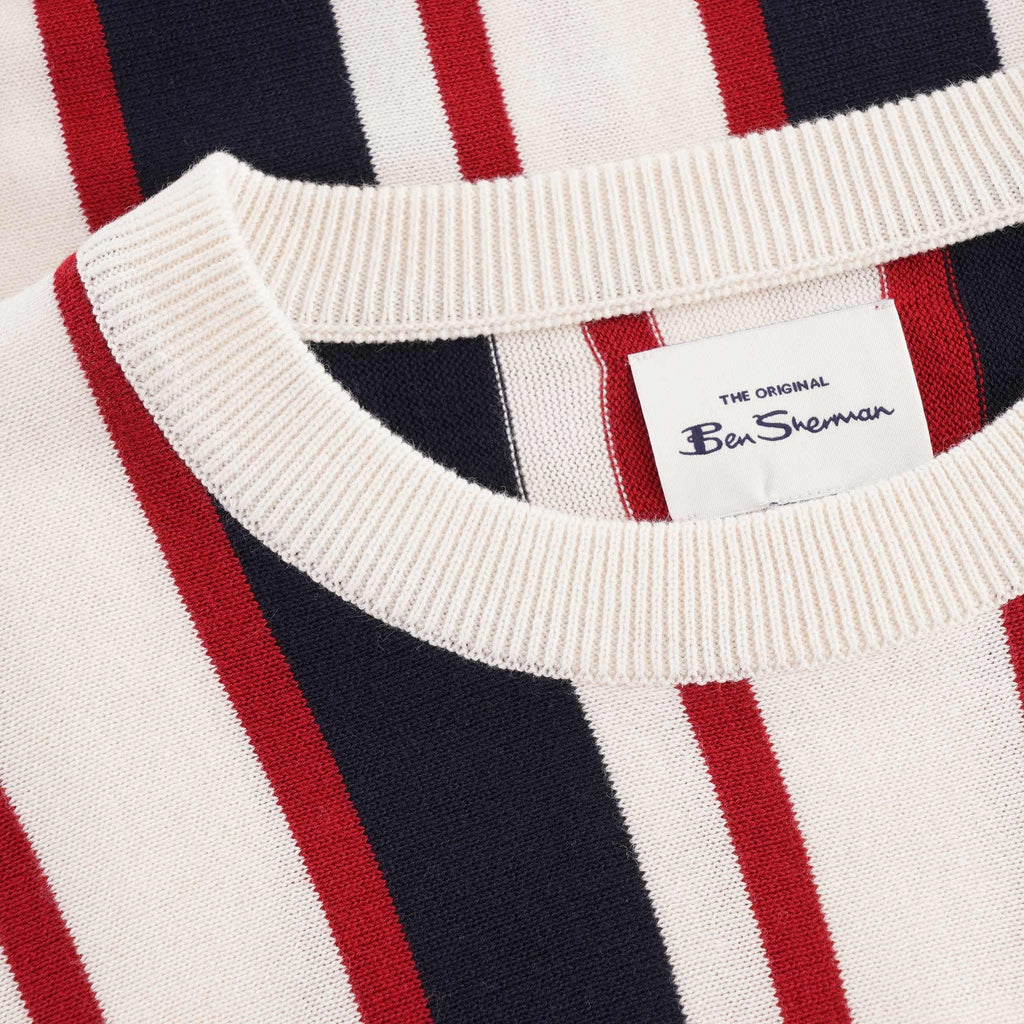 Ben Sherman Mod Stripe Knit Crew Jumper - Ivory