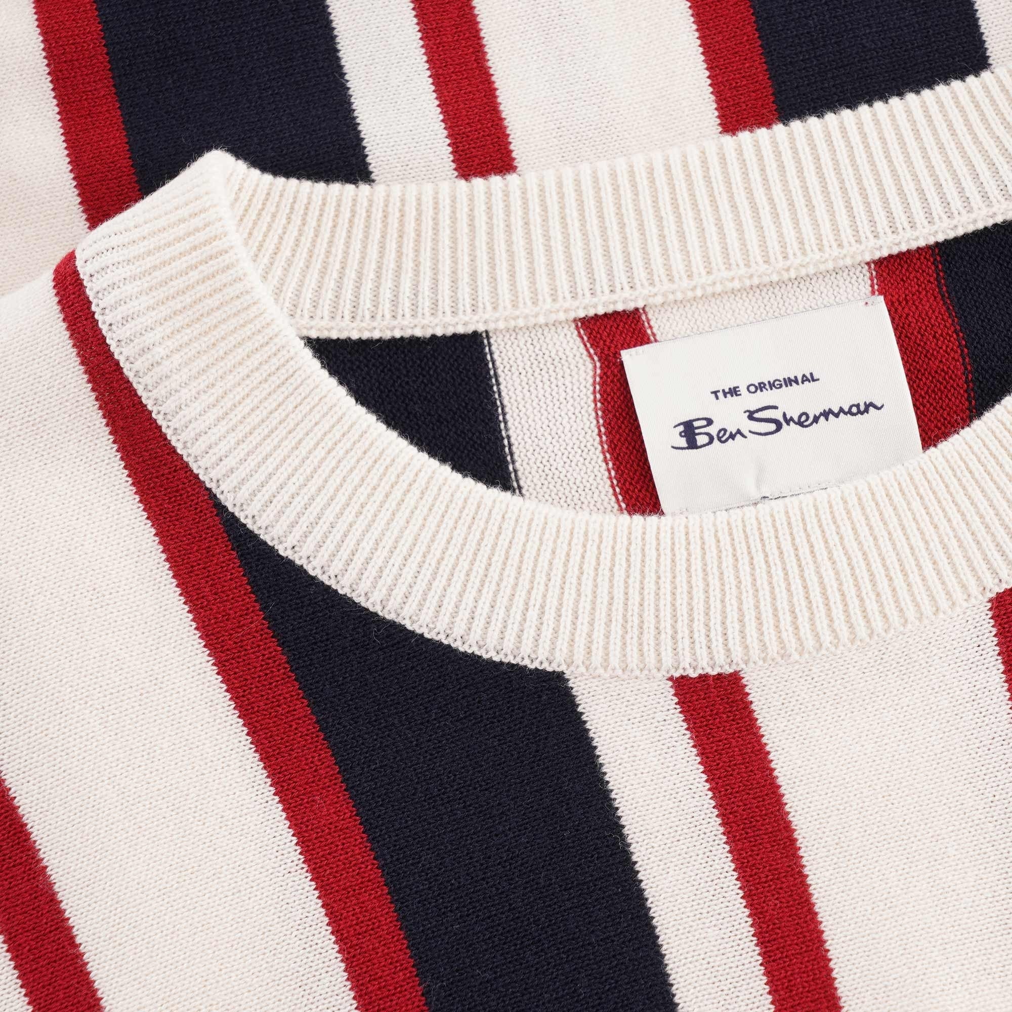 Ben Sherman Mod Stripe Knit Crew Jumper - Ivory