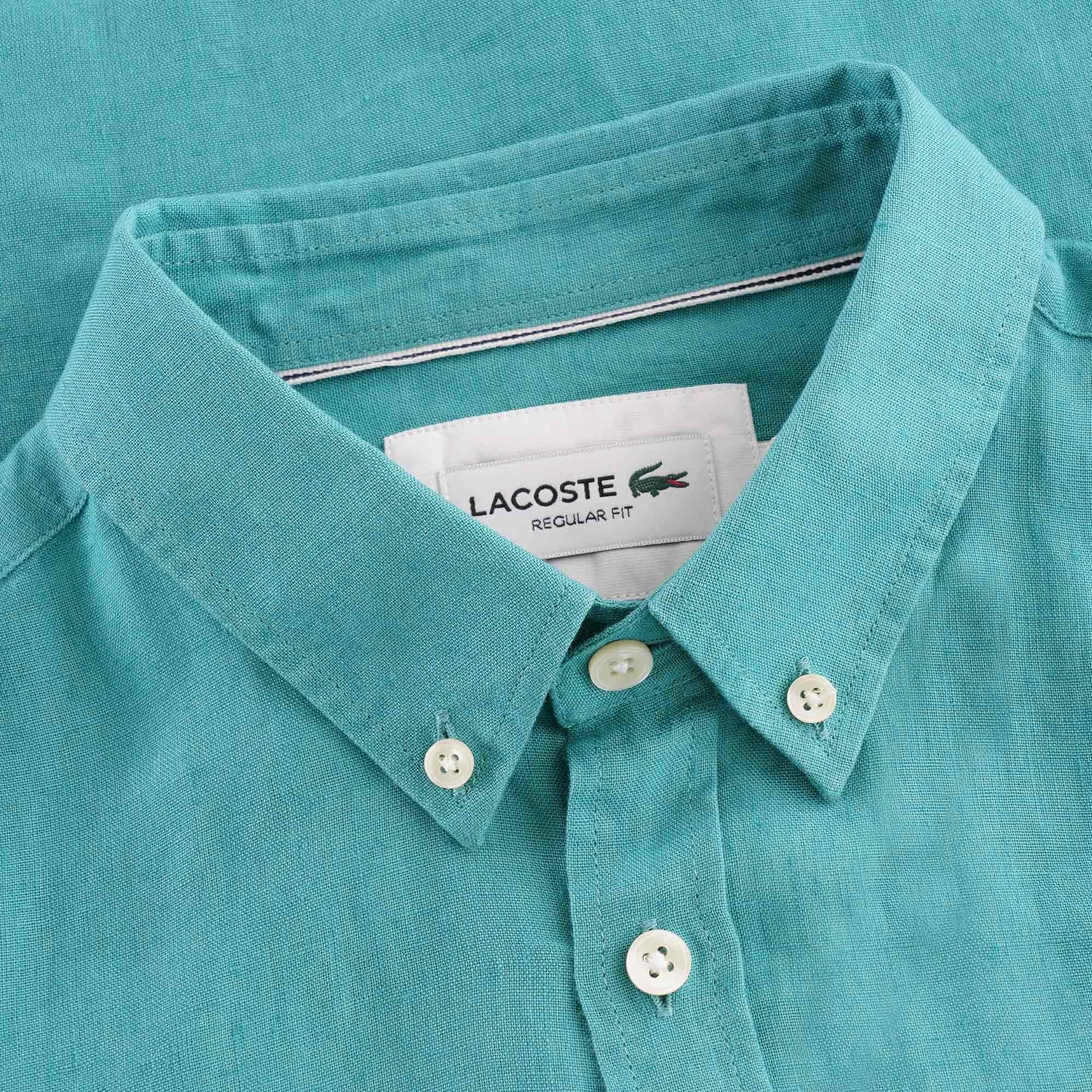 Lacoste Regular Fit Linen Shirt - Turquoise