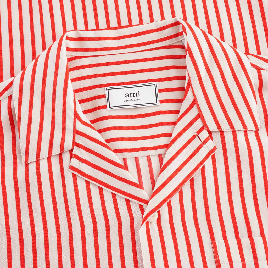 AMI Striped Short Sleeve Shirt - White/Red
