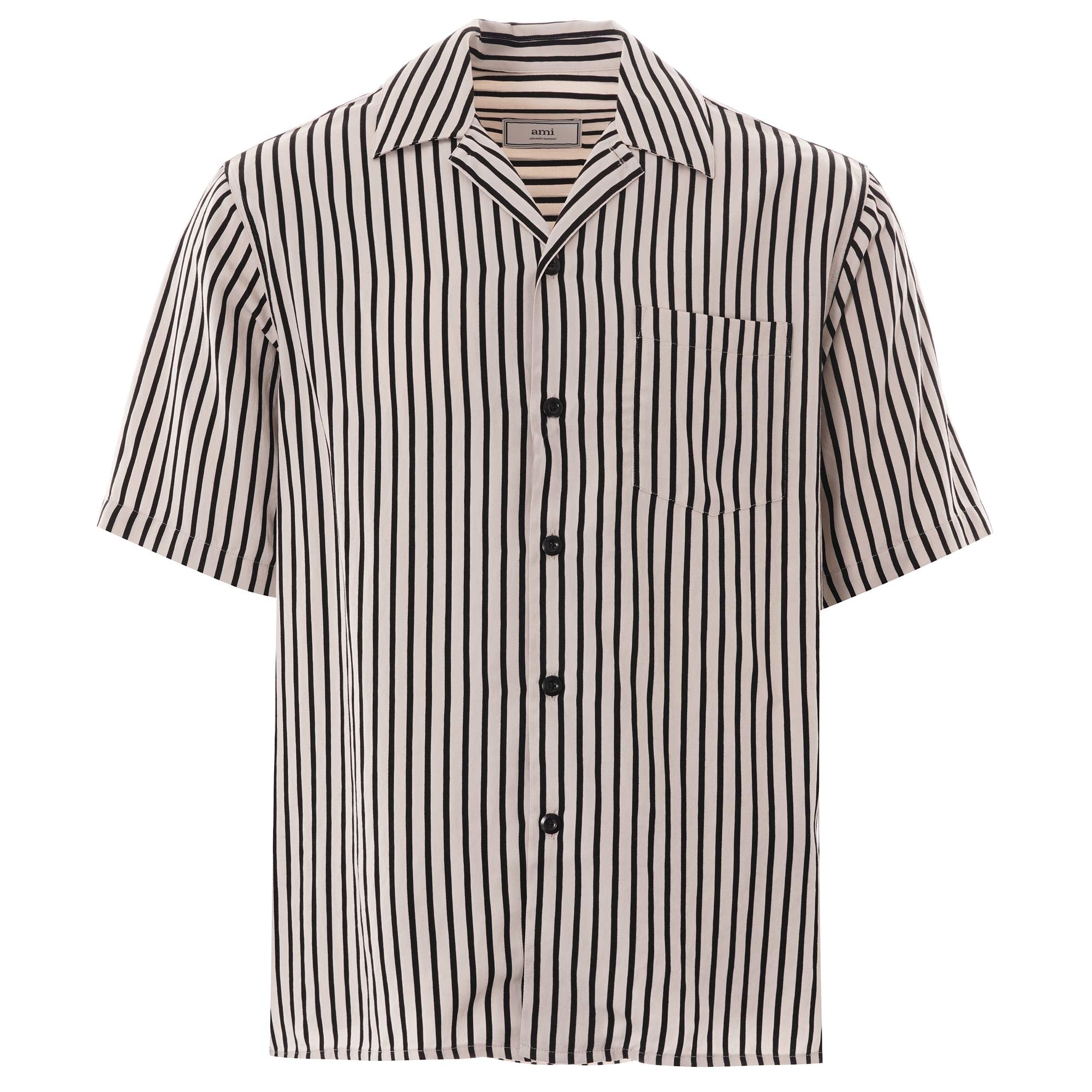 AMI Striped Short Sleeve Shirt - White/Black