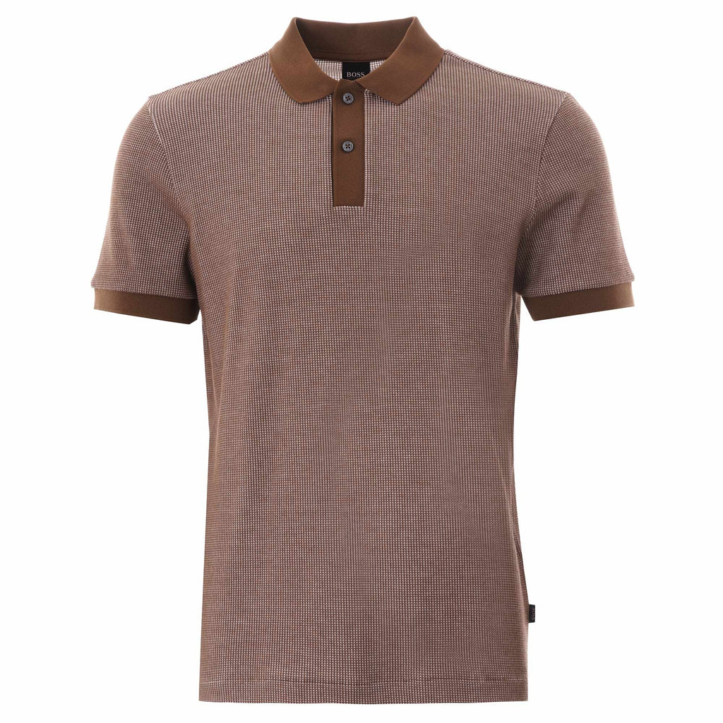 Boss Waffle Texture Parlay Polo Shirt - Dark Brown