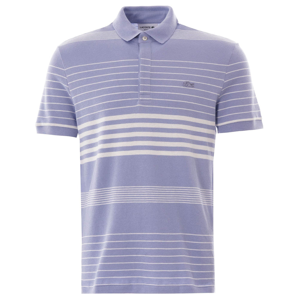 Lacoste Striped Linen And Cotton Regular Fit Polo Shirt - Blue