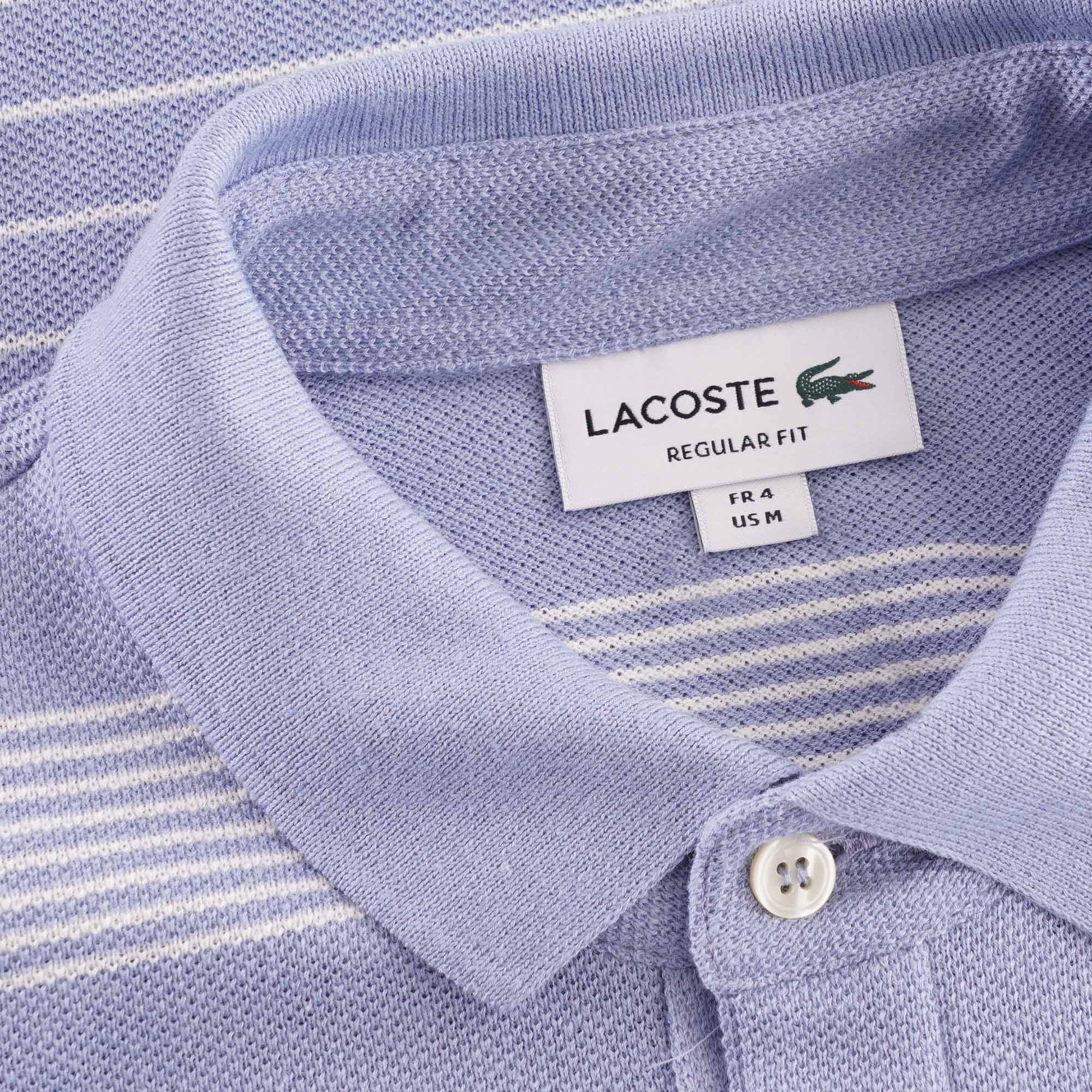 Lacoste Striped Linen And Cotton Regular Fit Polo Shirt - Blue