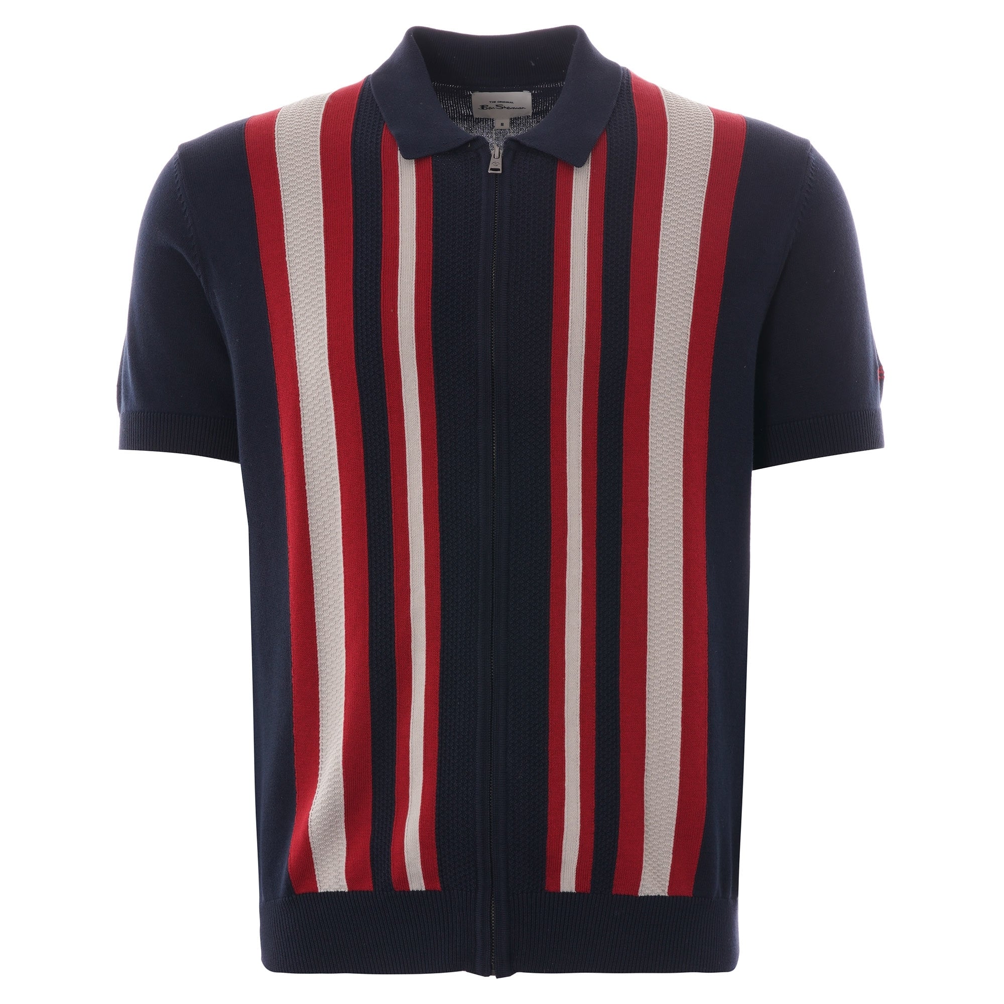 Ben Sherman Textured Stripe Zip Through Polo - Dark Navy