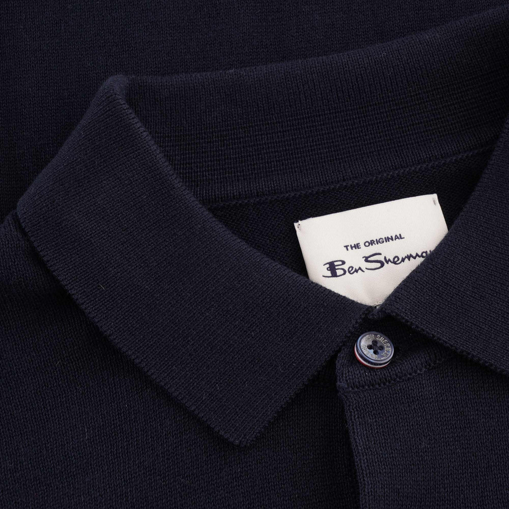 Ben Sherman Signature Knitted Cotton Short Sleeve Polo - Dark Navy