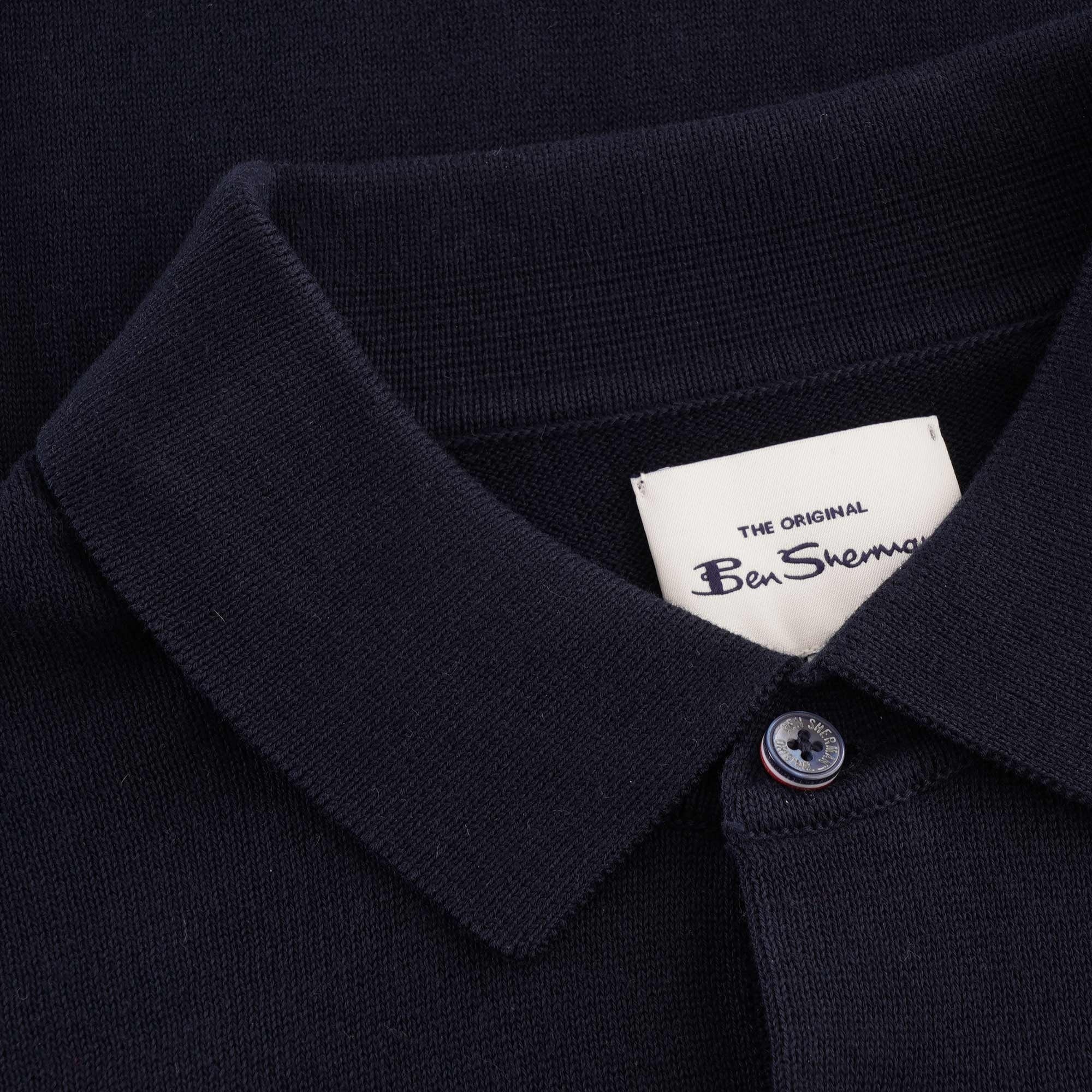 Ben Sherman Signature Knitted Cotton Short Sleeve Polo - Dark Navy