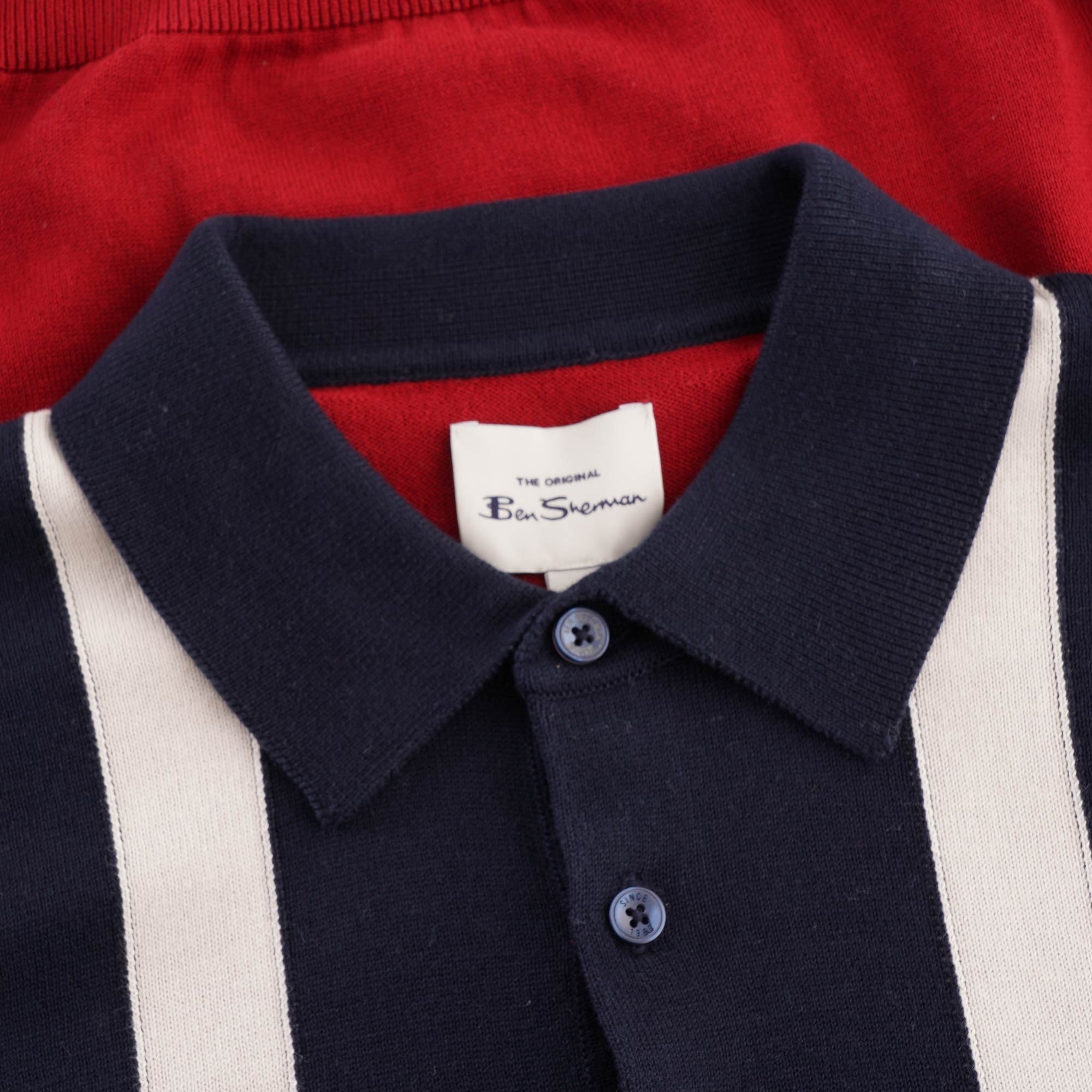Ben Sherman Colour Block Knit Polo - Red