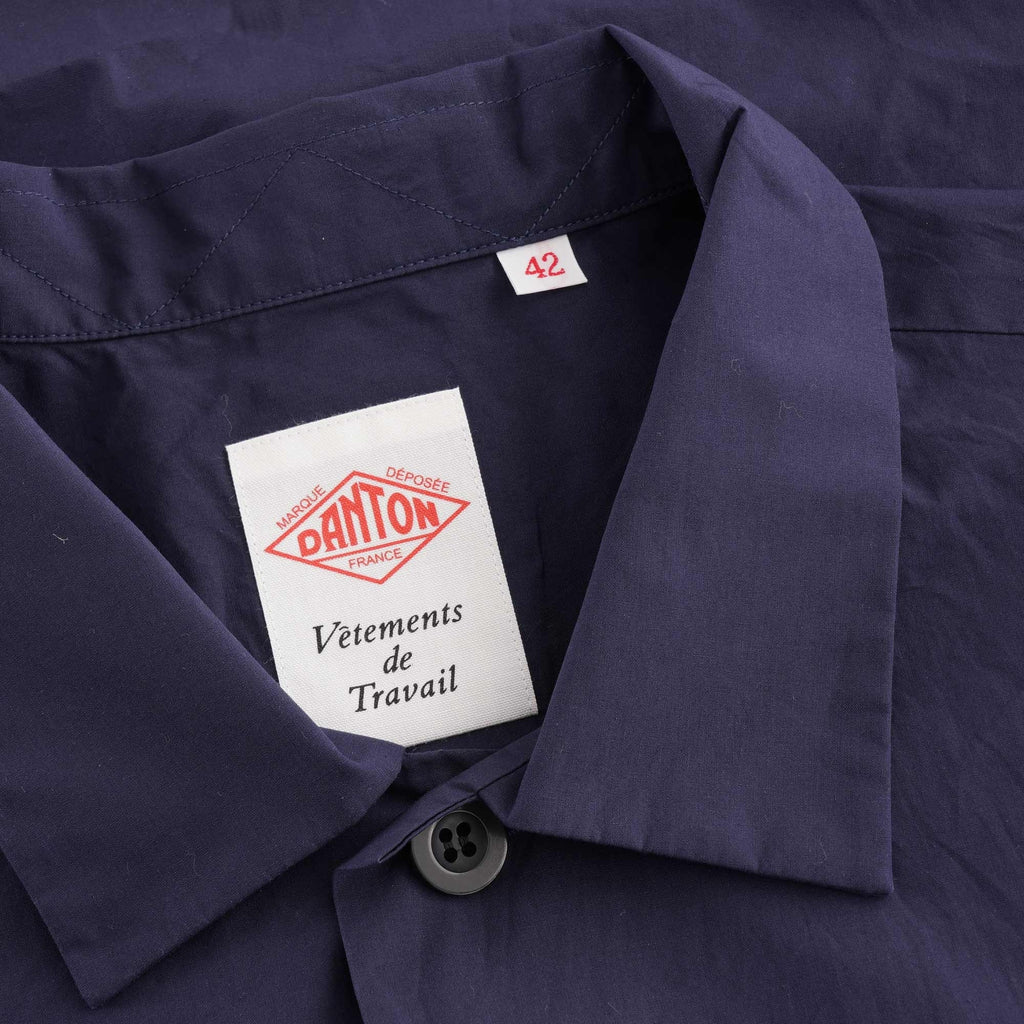 Close-up of the shirt's collar, showing the Danton brand label and size tag.
