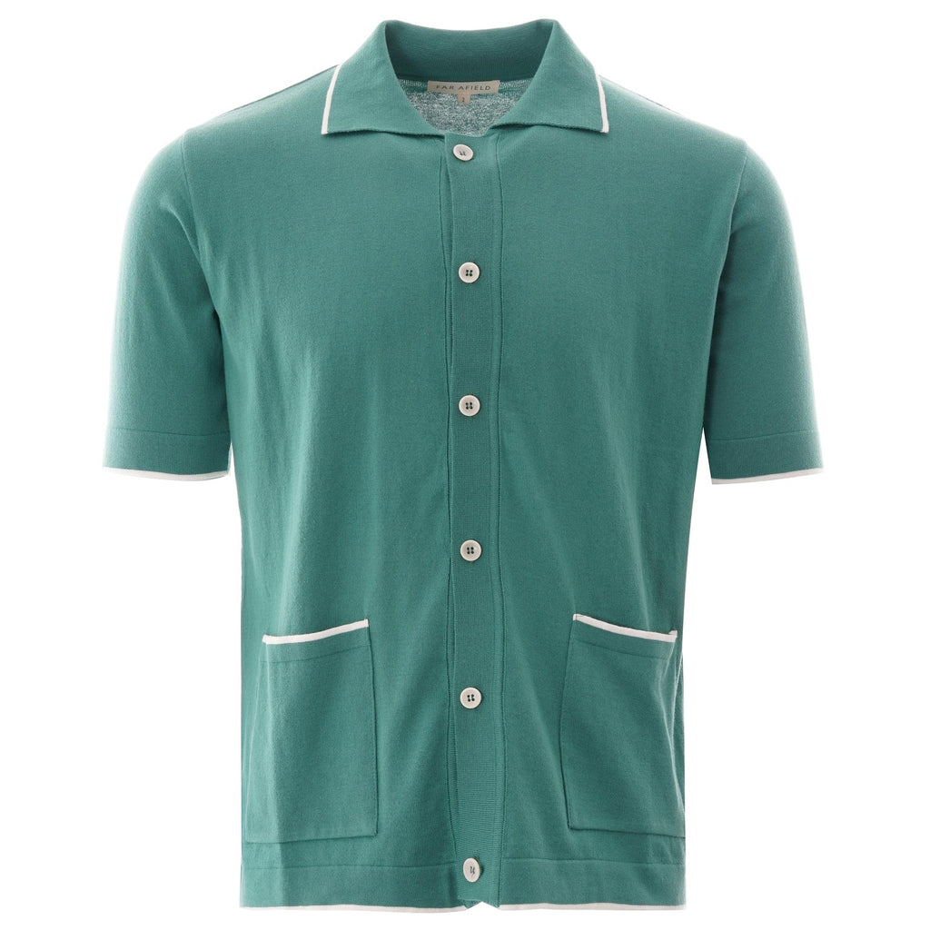 Far Afield Errol Short Sleeve Button Through Polo - Bottle Green