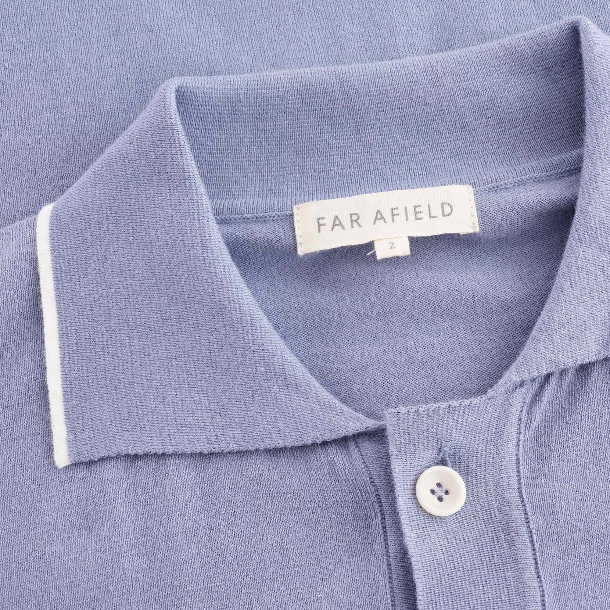 Far Afield Errol Short Sleeve Button Through Polo - Stonewash Blue