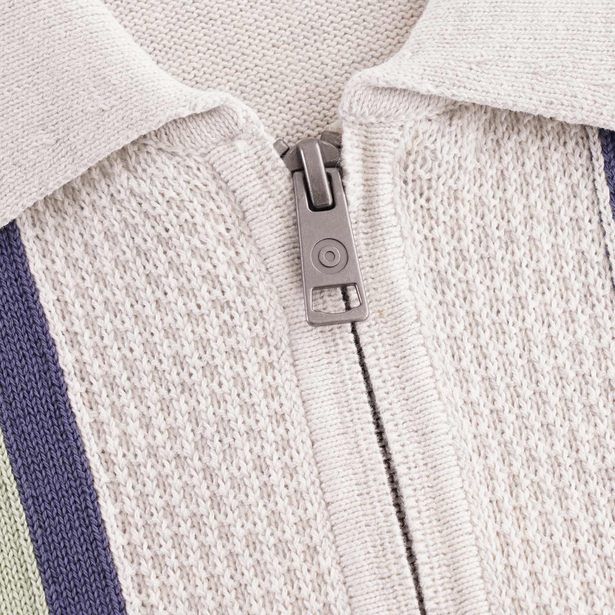 Ben Sherman Textured Stripe Zip Through Polo - Snow White