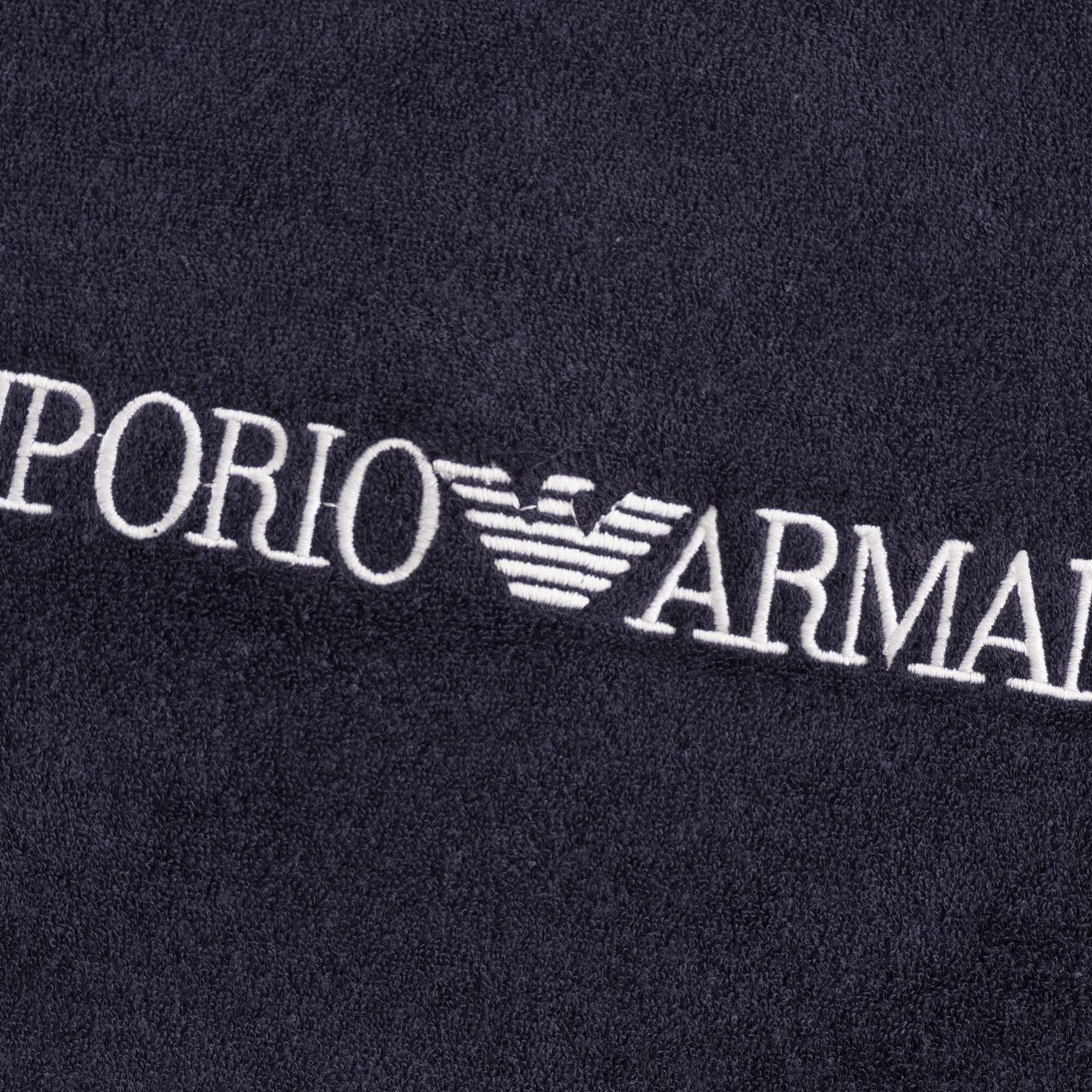 Emporio Armani Logo Print Cotton Towelling T Shirt - Blue