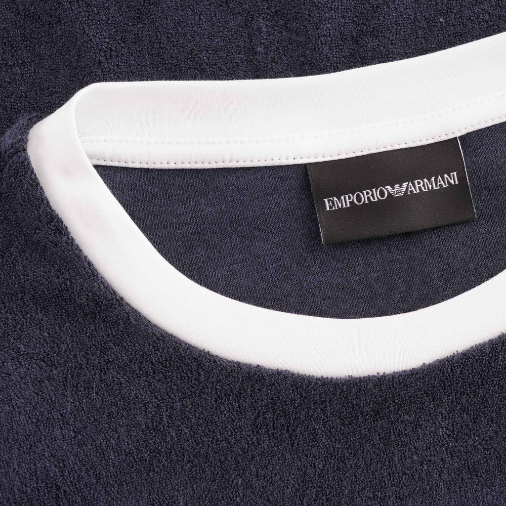 Emporio Armani Logo Print Cotton Towelling T Shirt - Blue