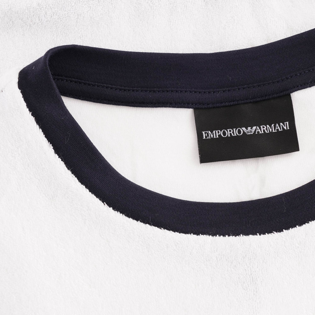 Emporio Armani Logo Print Cotton Towelling T Shirt - Bianco